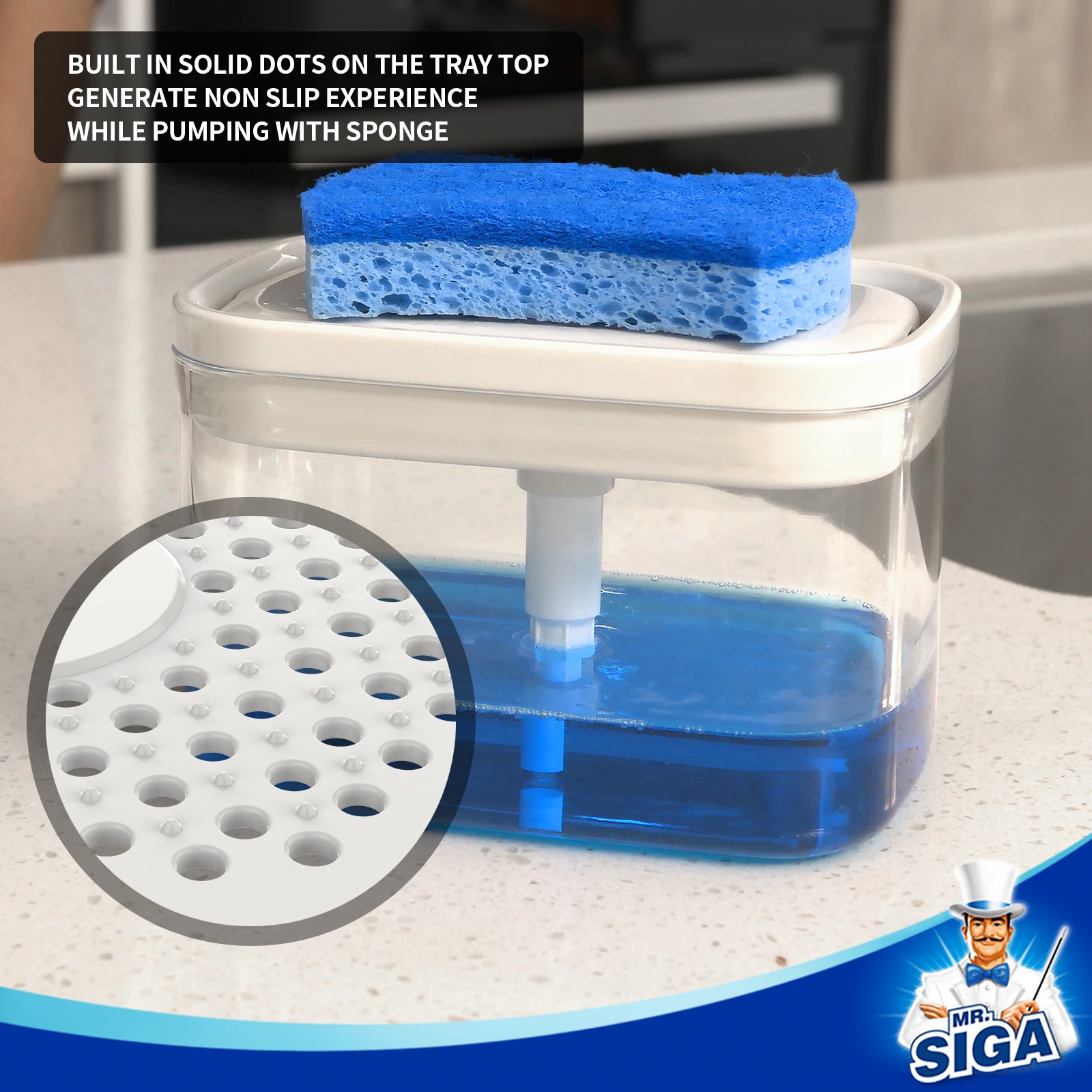 MR.SIGA Dish Soap Dispenser with Sponge Holder and Scrub Sponge Set