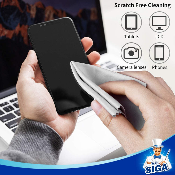 MR.SIGA Premium Microfiber Cleaning Cloths for Lens, Eyeglasses, Screens, Tablets, Glasses, 12 Pack