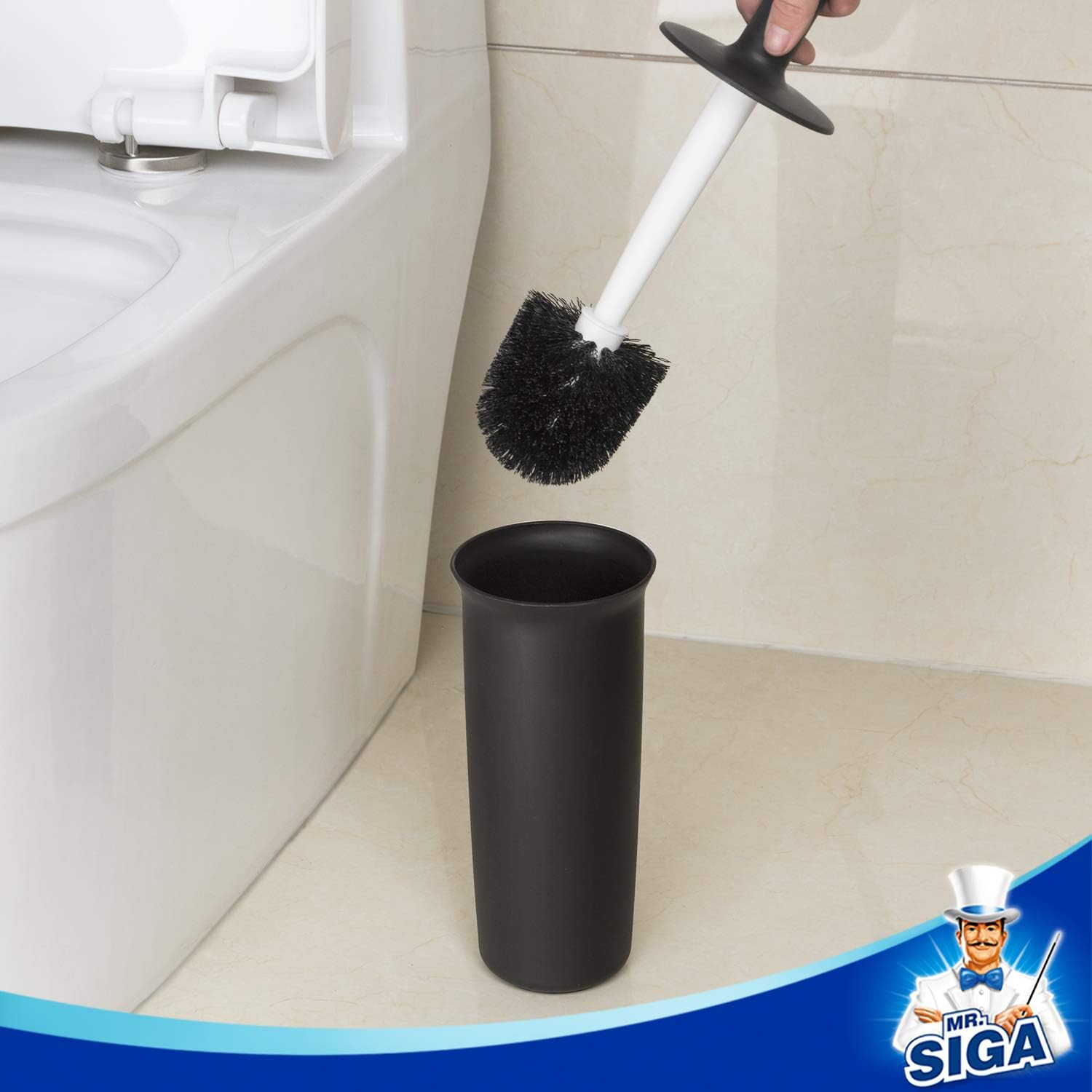 MR.SIGA Toilet Bowl Brush and Holder for Bathroom, Black, 2 Pack
