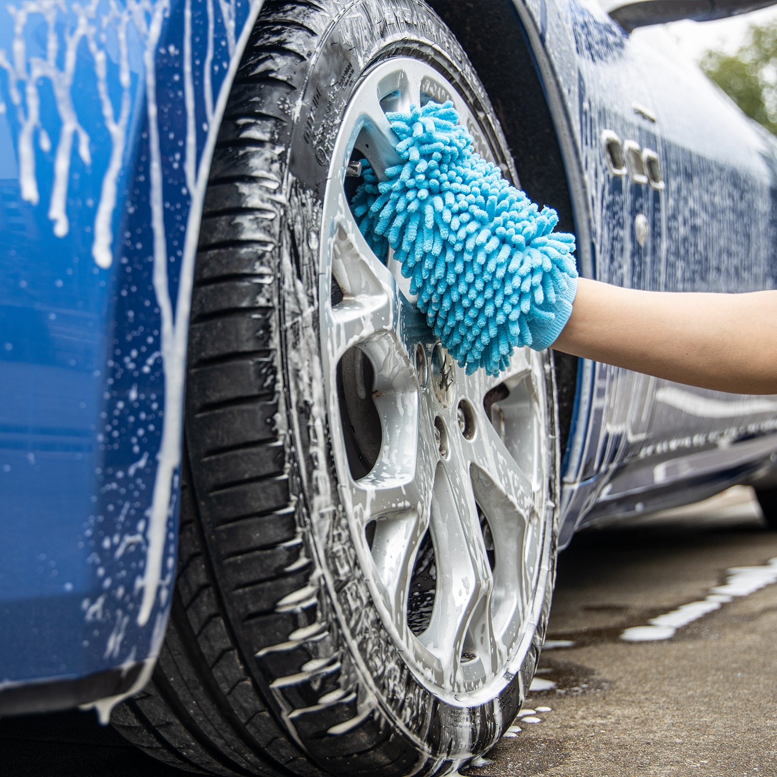 MR.SIGA Premium Microfiber Soft Chenille Car Wash Mitt, Pack of 2, Blue & Yellow