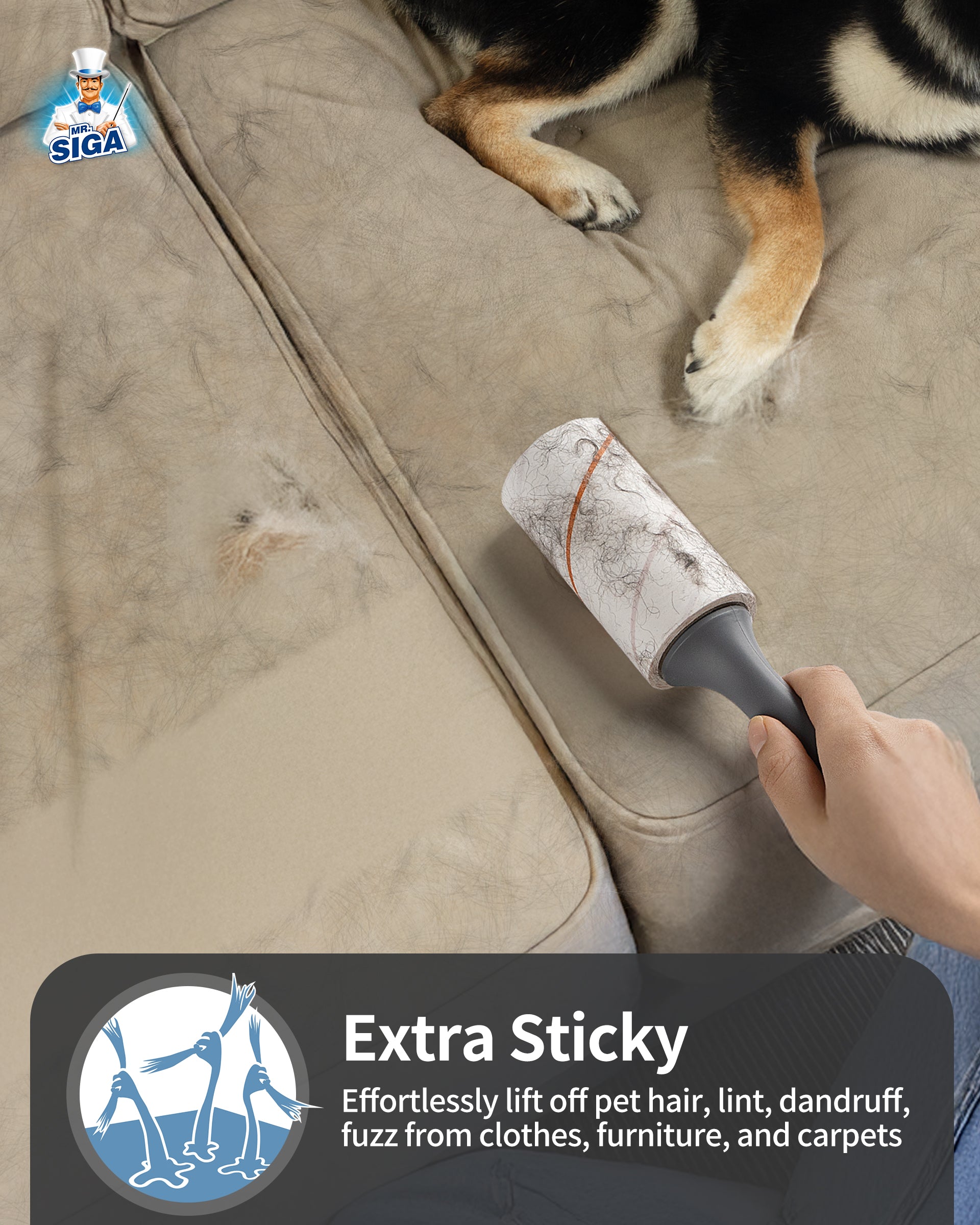 MR.Siga Lint Rollers for Pet Hair Extra Sticky, 450 Sheets with Handle, Lint Remover for Clothing