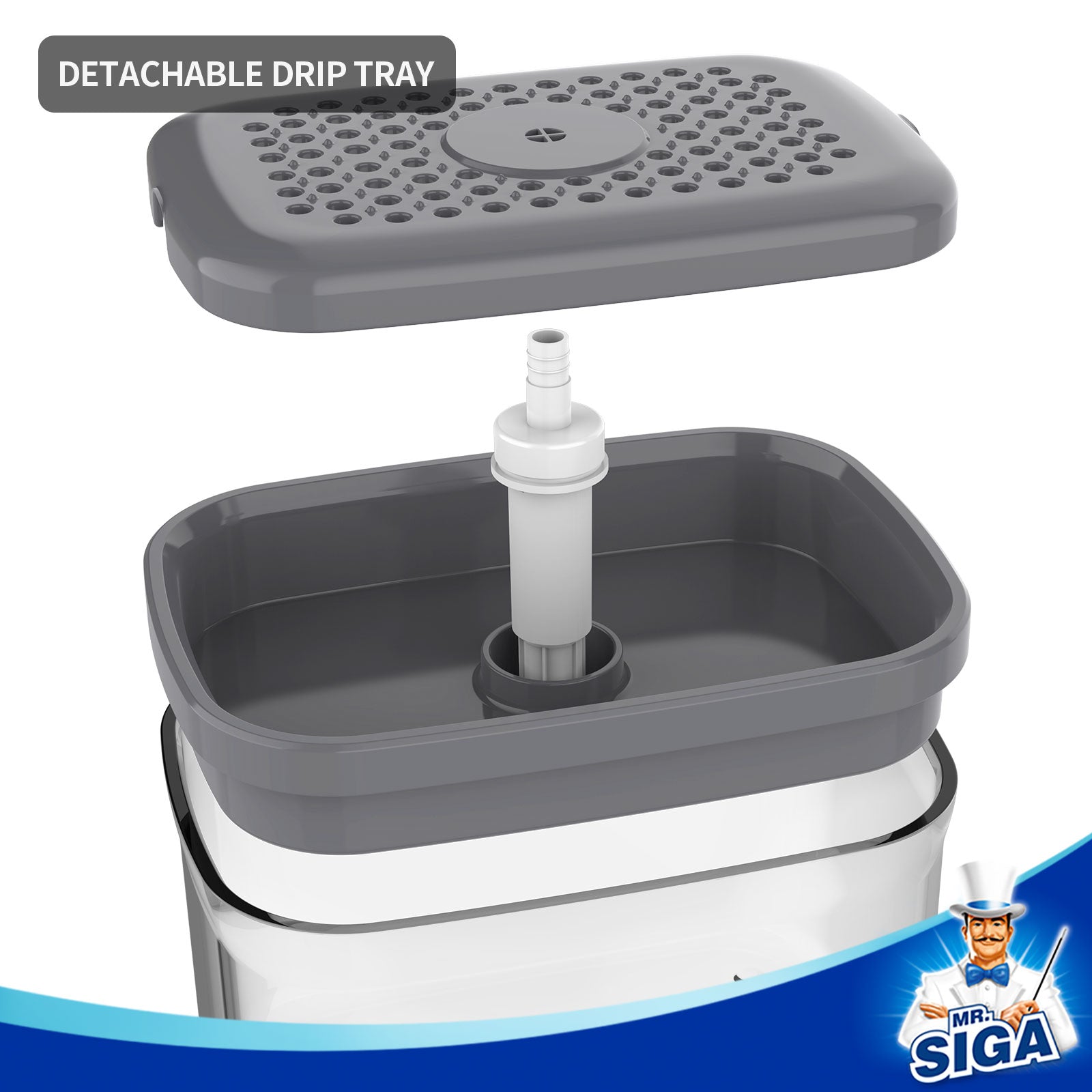 MR.SIGA 2 in 1 Premium Soap Dispenser and Sponge Holder, Dishwashing Soap Pump Dispenser for Kitchen Countertop, Gray