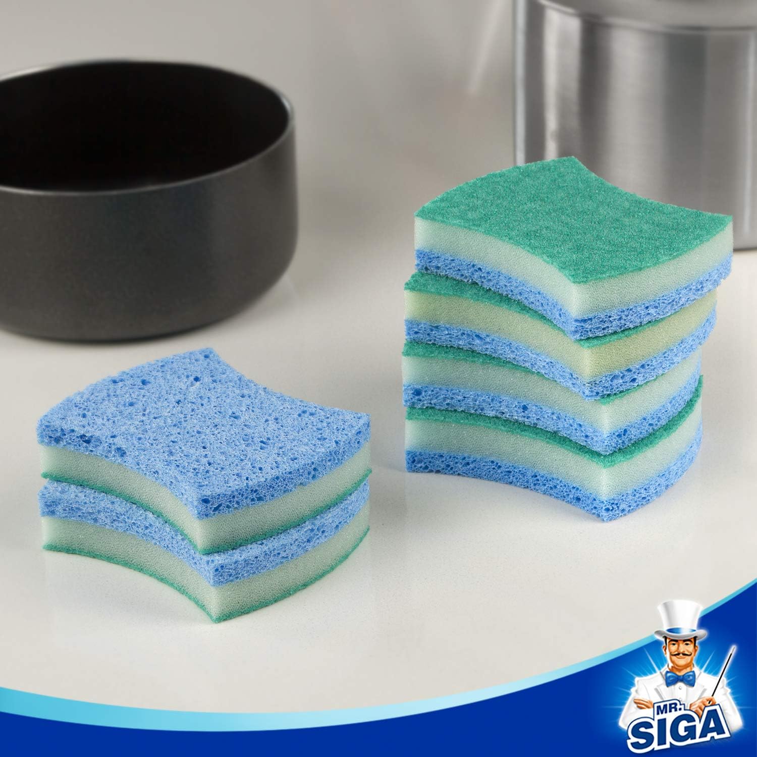 MR.SIGA Multi-Use Cellulose Scrub Sponge, Dual-Sided Dishwashing Sponge for Kitchen, 12 Pack