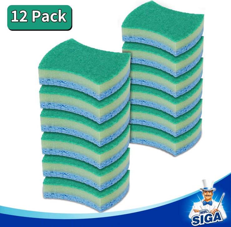 MR.SIGA Multi-Use Cellulose Scrub Sponge, Dual-Sided Dishwashing Sponge for Kitchen, 12 Pack