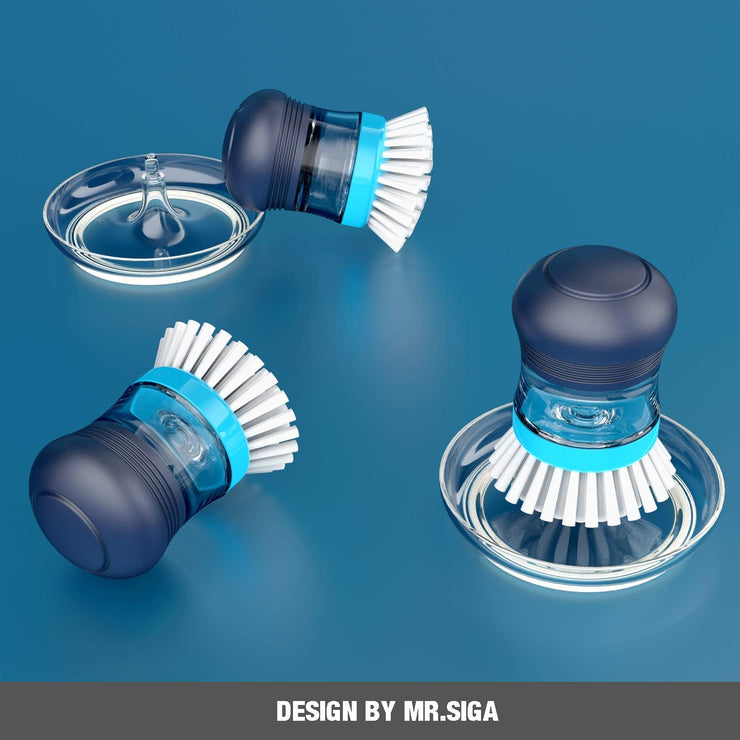 MR.SIGA Soap Dispensing Palm Brush Storage Set, Kitchen Brush with Holder for Pot Pan Sink Cleaning, 1 Set