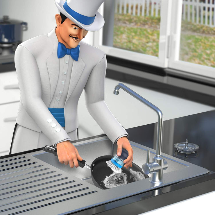 MR.SIGA Soap Dispensing Palm Brush Storage Set, Kitchen Brush with Holder for Pot Pan Sink Cleaning, 1 Set