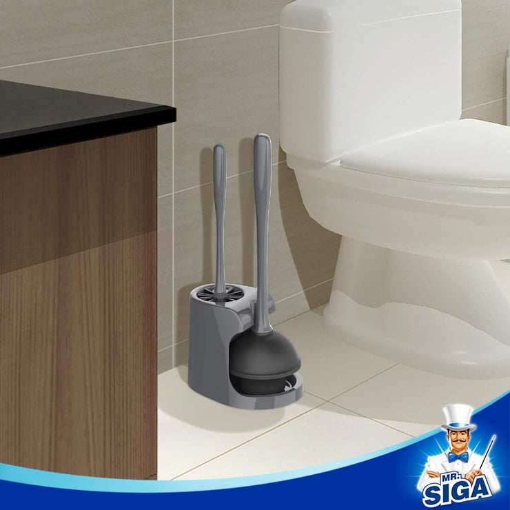 MR.SIGA Toilet Plunger and Bowl Brush Combo for Bathroom Cleaning, Gra
