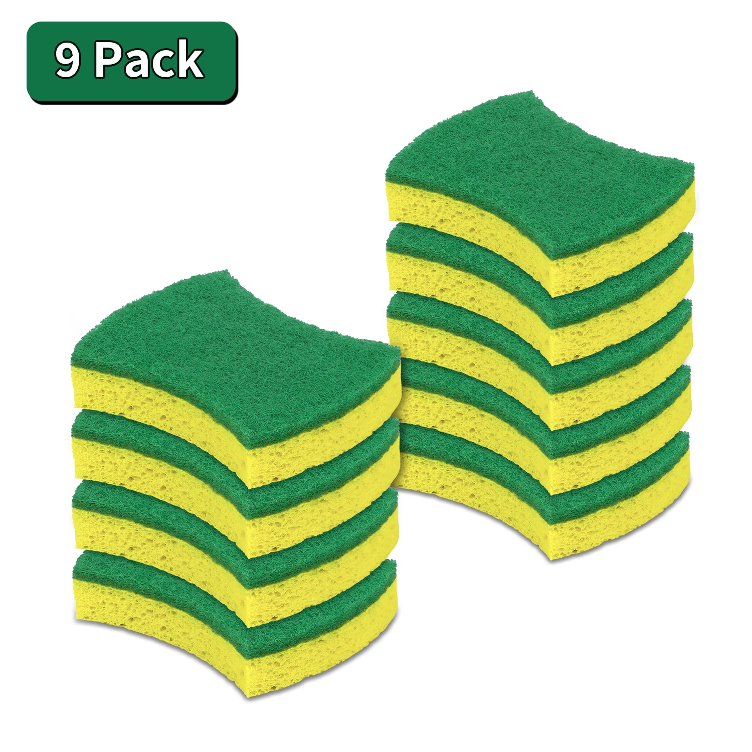 MR.Siga Cellulose Scrub Sponge Strong Absorbent, Dual-Sided Dishwashing Sponge for Kitchen, 9 Pack
