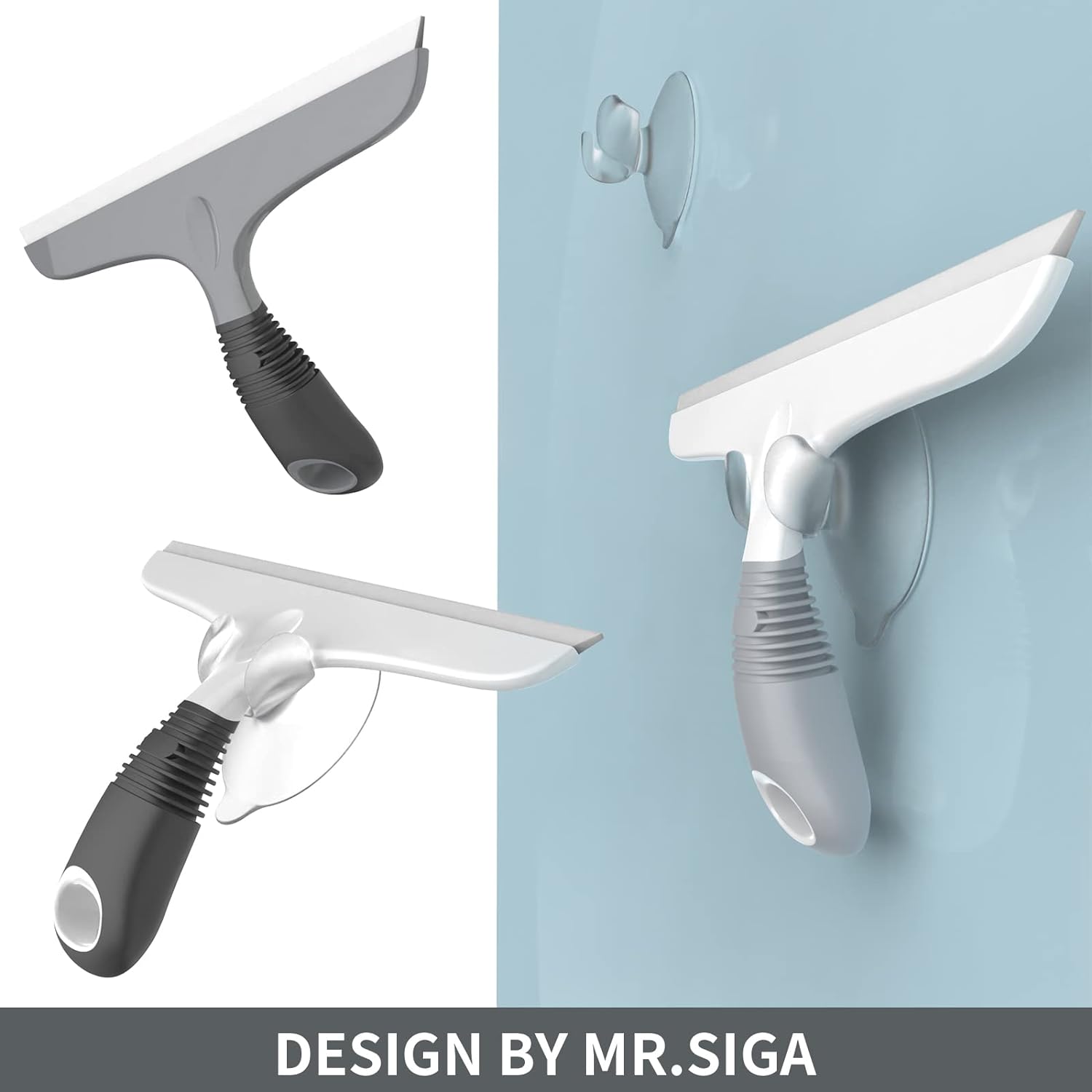 MR.SIGA Mehrzweck-Silikon-Abzieher für Fenster, Glas, Duschtür, Auto-Windschutzscheibe, robuster Fensterschrubber, inklusive Saughaken, 10 Zoll, Grau &amp; Schwarz, 1 Packung 