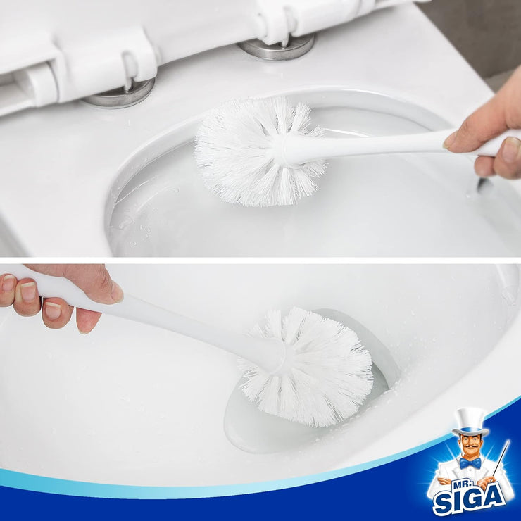 MR.SIGA Toilet Plunger and Bowl Brush Combo for Bathroom Cleaning, White, 2 Sets