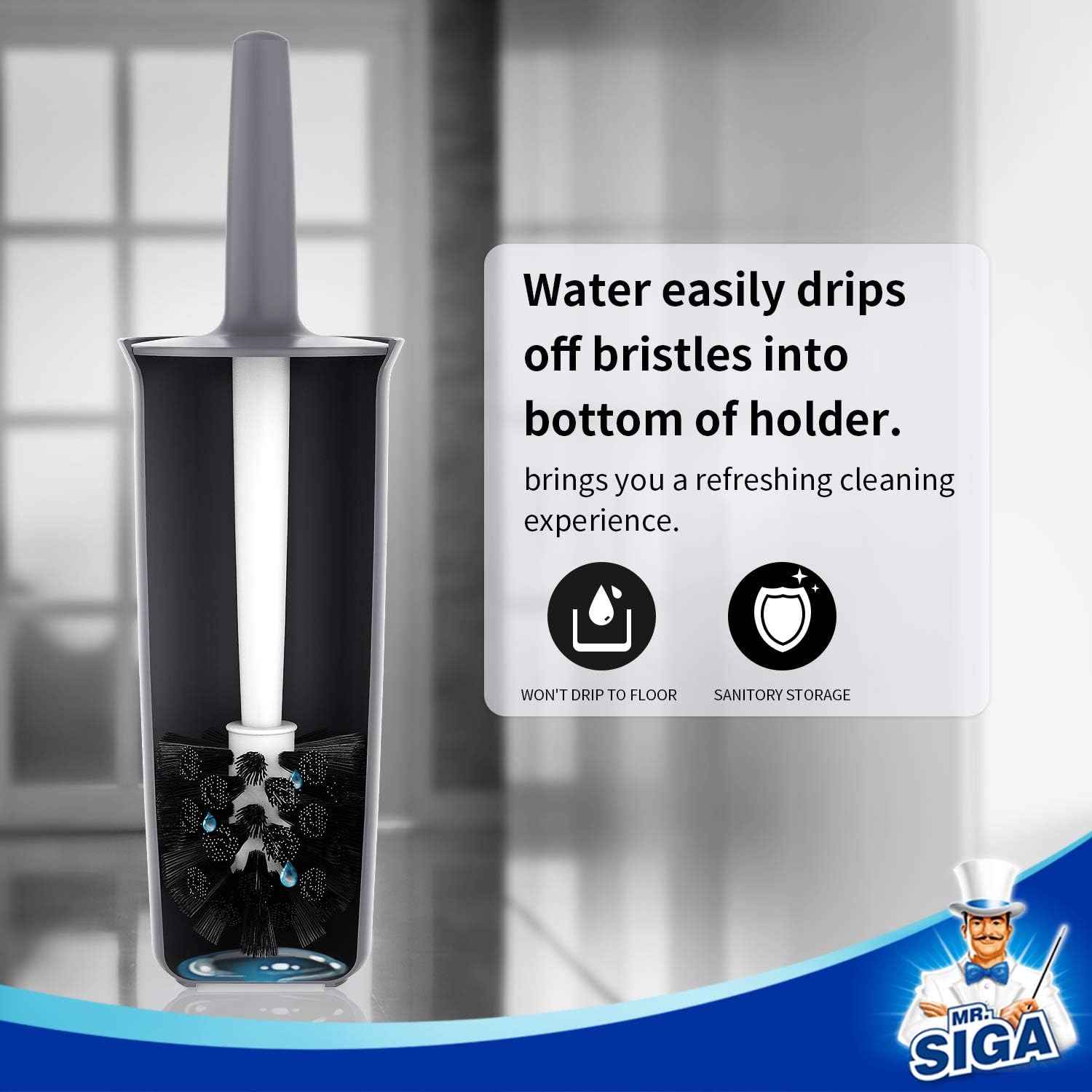 MR.SIGA Toilet Bowl Brush and Holder for Bathroom, Gray, 1 Pack
