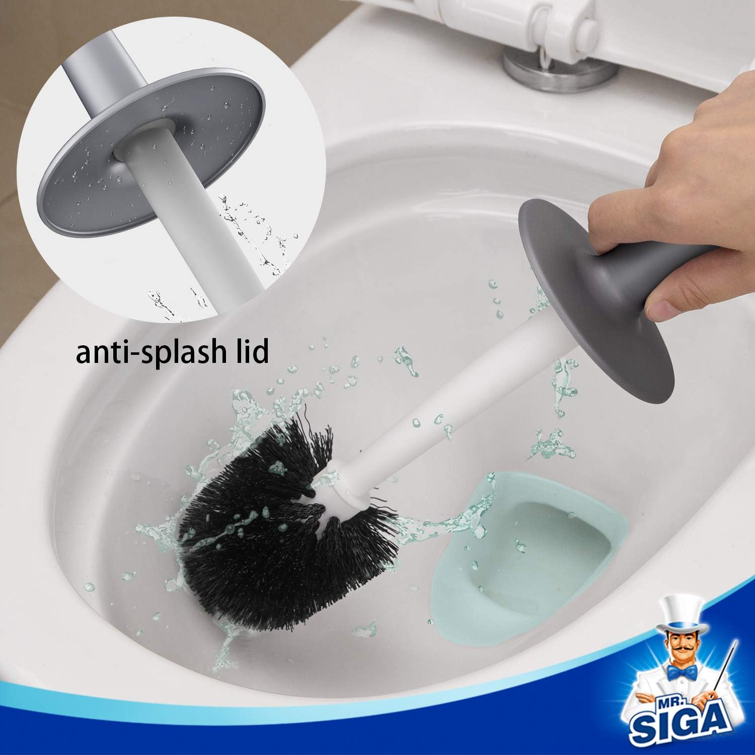MR.SIGA Toilet Bowl Brush and Holder for Bathroom, Gray, 1 Pack