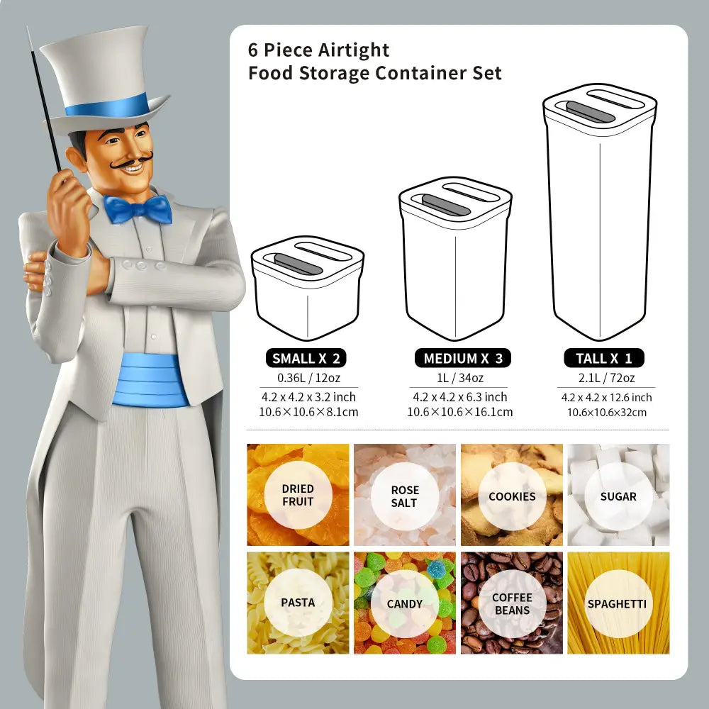 MR.SIGA 6 Piece Airtight Food Storage Container Set BPA Free Kitchen Pantry Organization Canisters One-handed Kitchen
