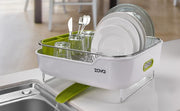 ZOVA Premium Stainless Steel Dish Drying Rack with Swivel Spout, Dish Drainer Utensil Organizer for Kitchen– Medium, White &Green