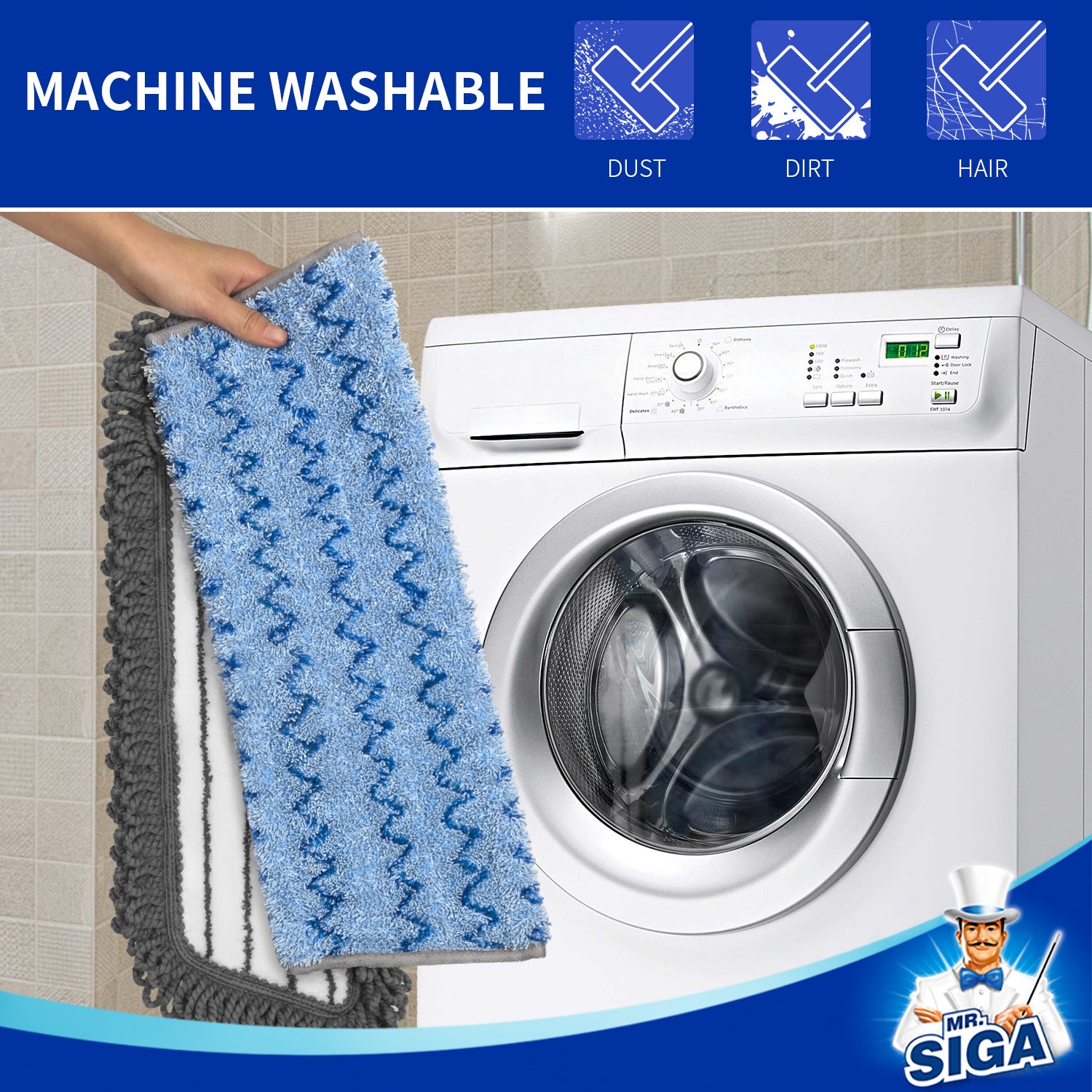 MR.SIGA 18" Professional Microfiber Mop Refills, 2 Pack