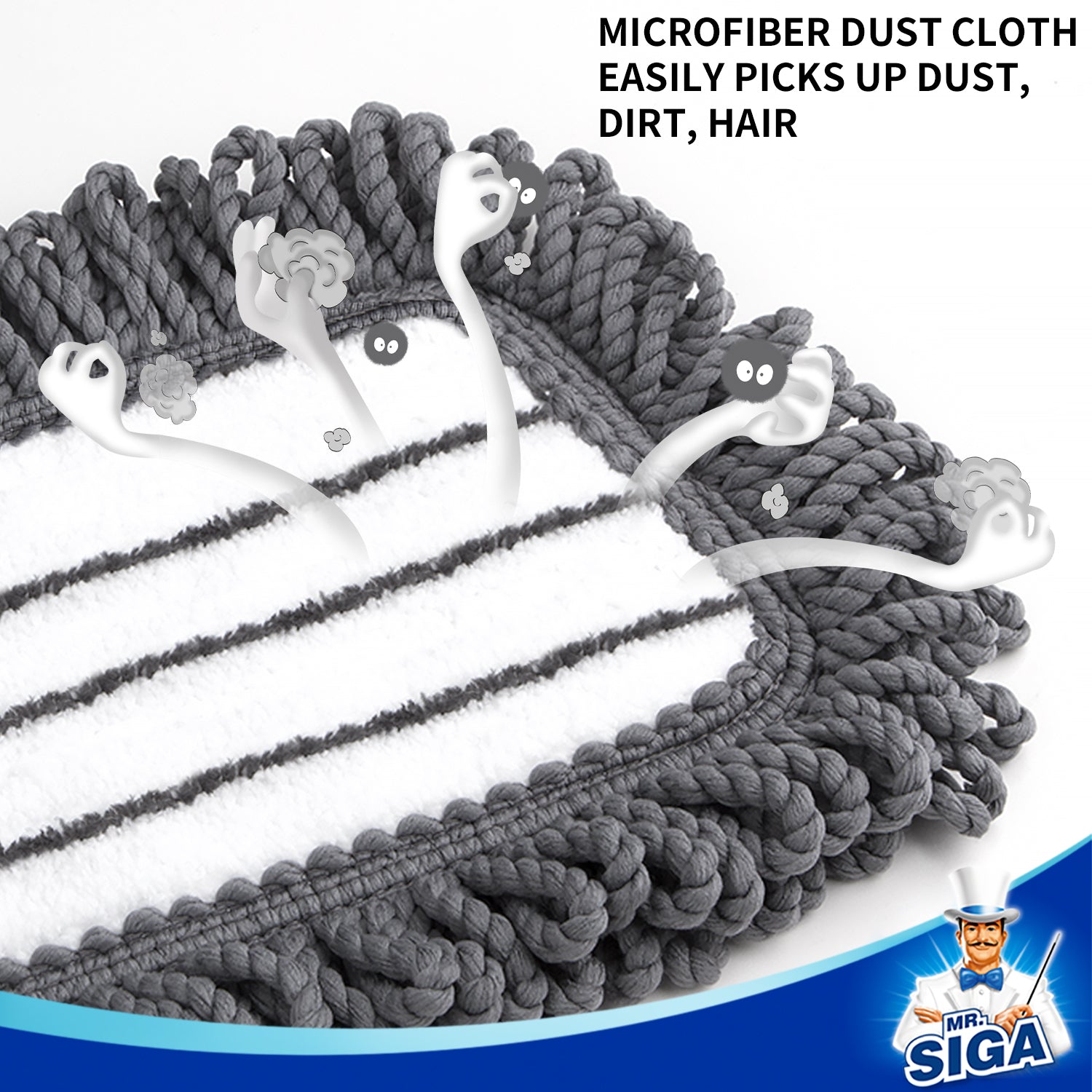 MR.SIGA 18" Professional Microfiber Mop Refills, 2 Pack
