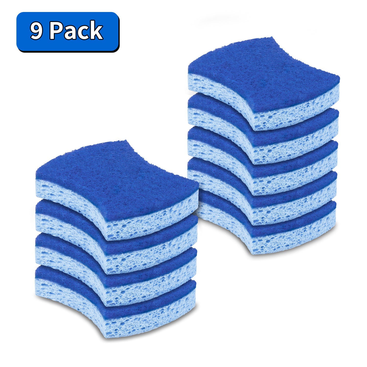 MR.Siga Non-Scratch Cellulose Scrub Sponge, Dual-Sided Dishwashing Sponge for Kitchen, 9 Pack