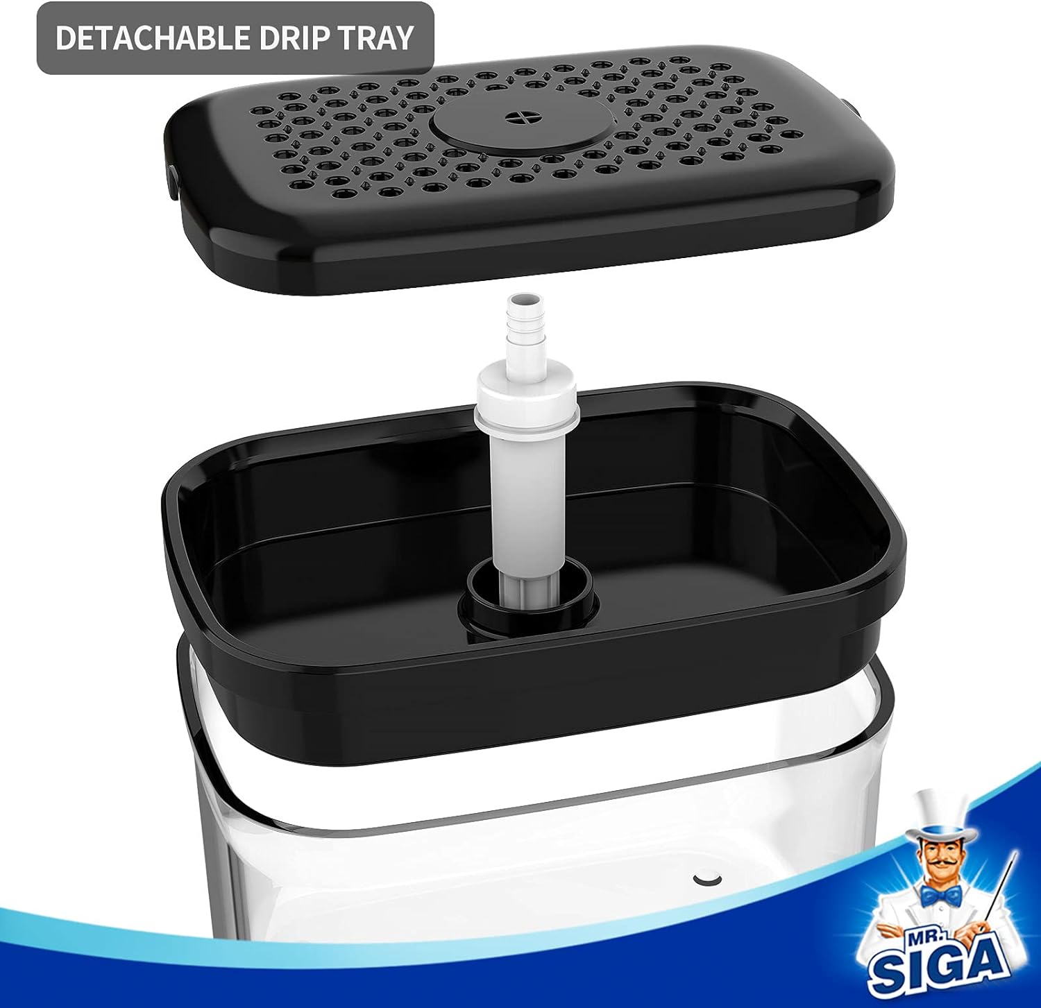 MR.SIGA Dish Soap Dispenser for Kitchen,2 in 1 Premium Sponge Holder, Dishwashing Soap Pump Dispenser for Countertop, Black
