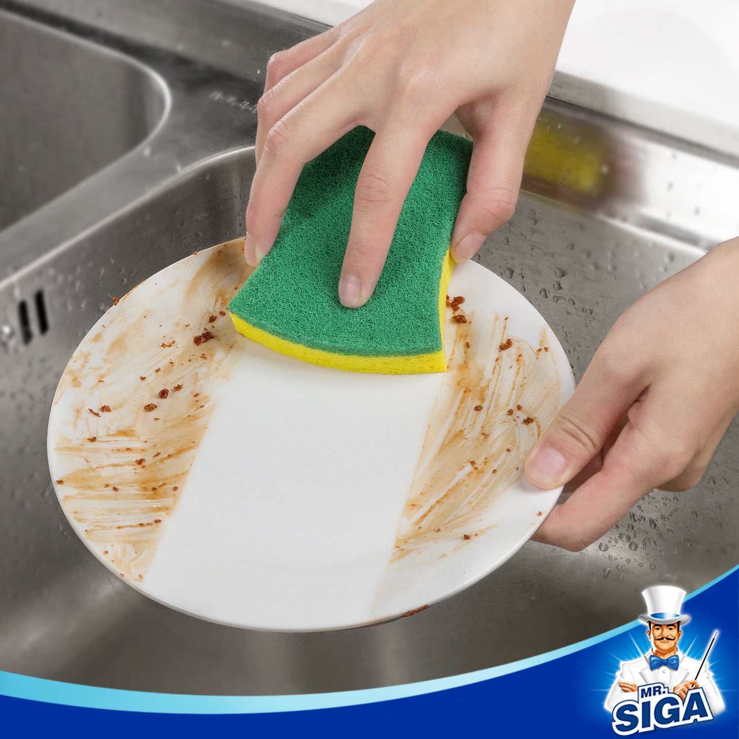 MR.Siga Cellulose Scrub Sponge Strong Absorbent, Dual-Sided Dishwashing Sponge for Kitchen, 9 Pack