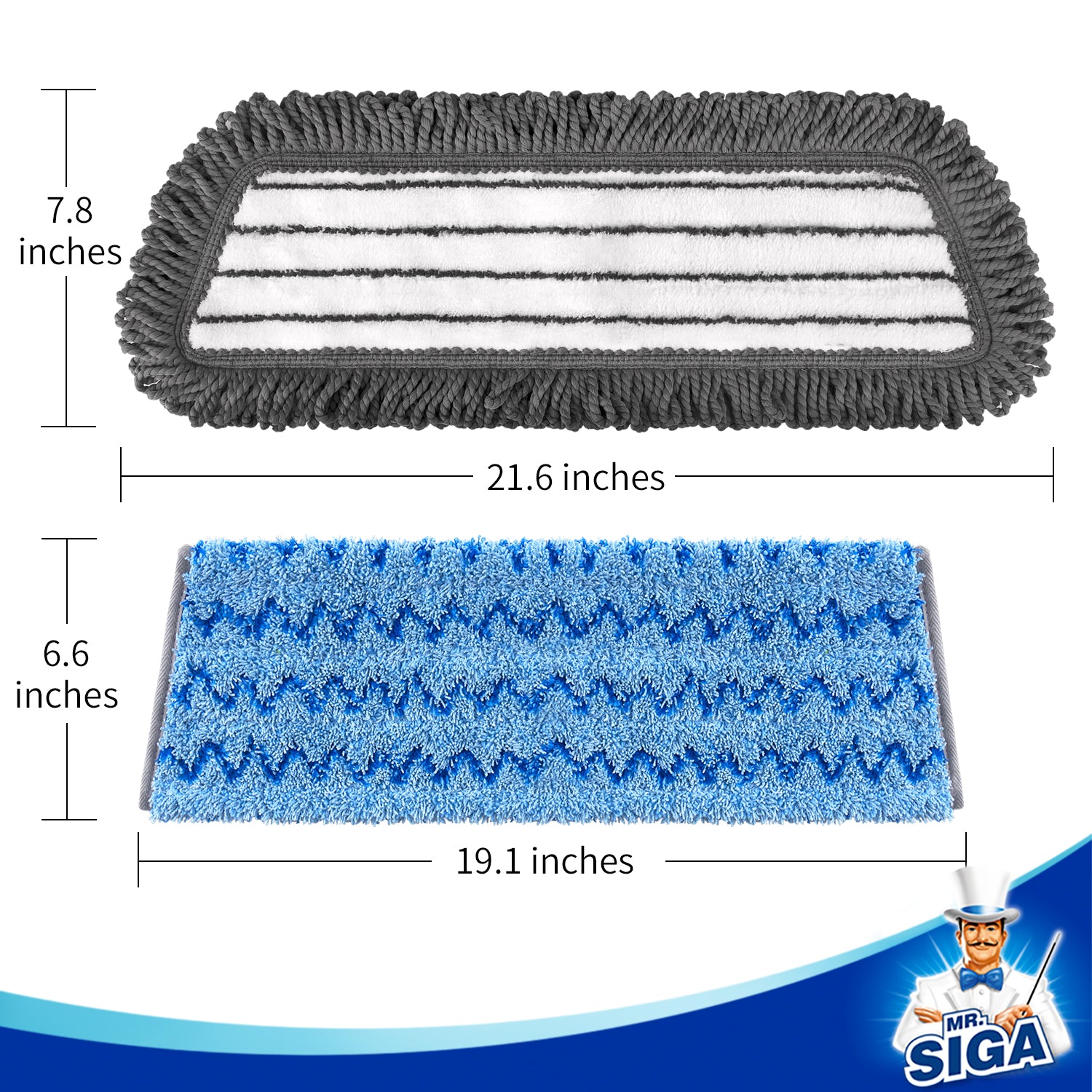 MR.SIGA 18" Professional Microfiber Mop Refills, 2 Pack