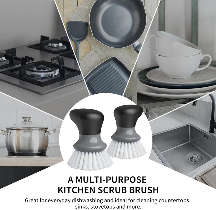 MR.SIGA Dish Scrub Brush, Palm Brush Dish Scrubber with Ergonomic Grip, Kitchen Brushes for Dishes, Gray, Pack of 2