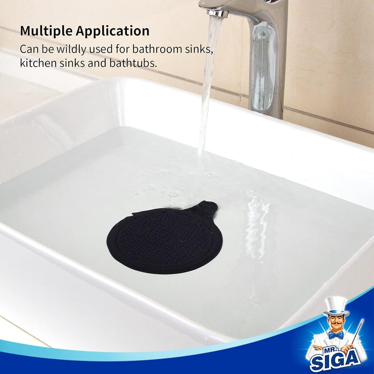 MR.SIGA Silicone Bathtub Stopper, Drain Stopper for Shower, Sink, 5.1" Diameter, Black, 3 Pack