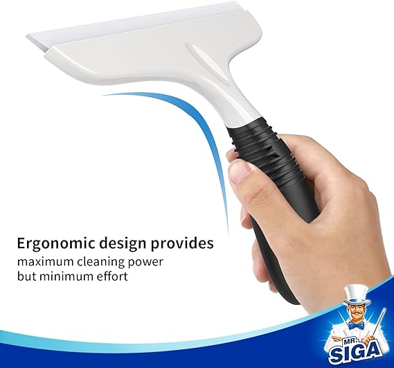 MR.SIGA Multi-Purpose Silicon Squeegee for Window, Glass, Shower Door, Car Windshield, Heavy Duty Window Scrubber, Includes Suction Hook, 10 inch, White & Black, 1 Pack