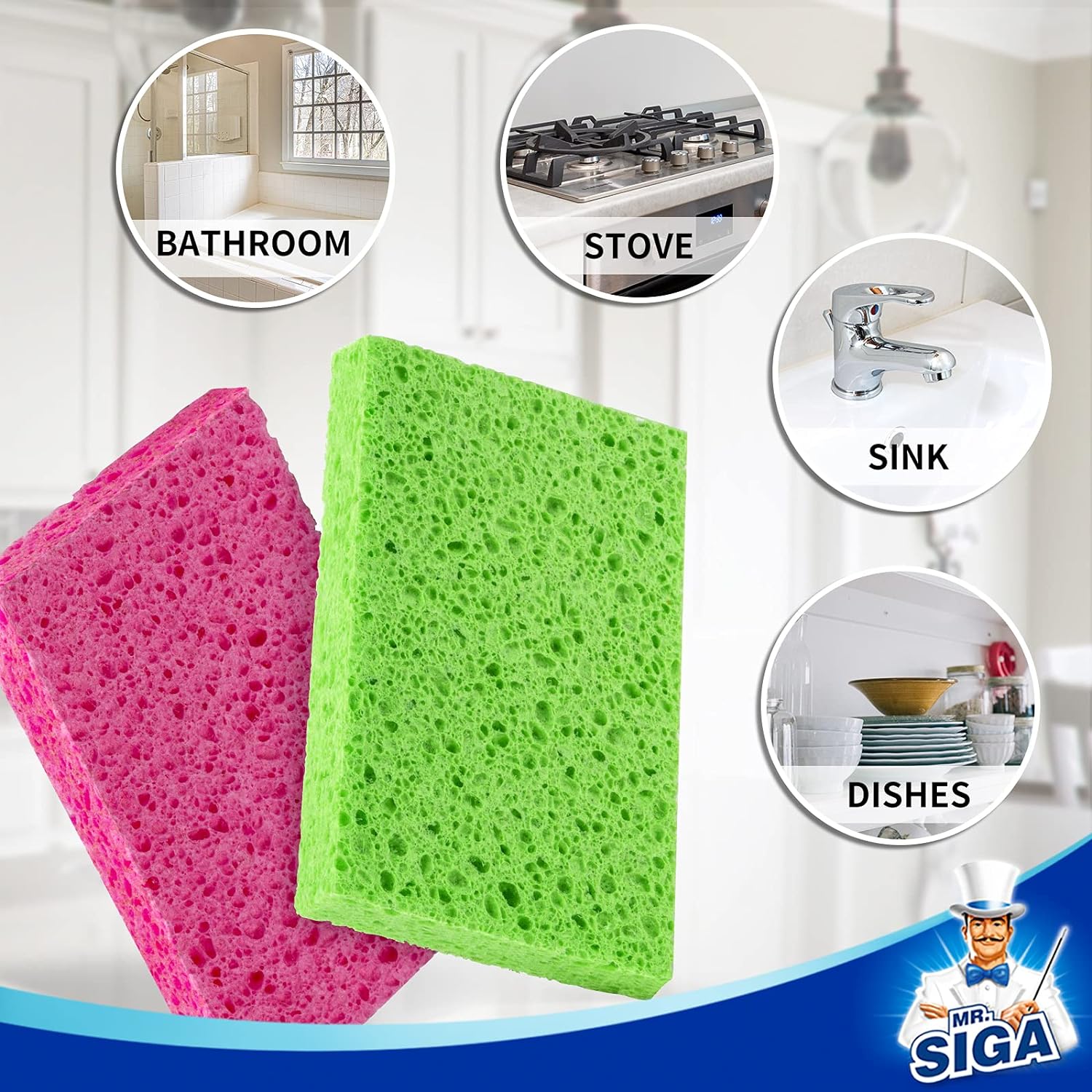MR.SIGA Scrub Sponges, Non-Scratch Sponges for Dishes, Kitchen Sponge Dish Scrubber, 12 Pack