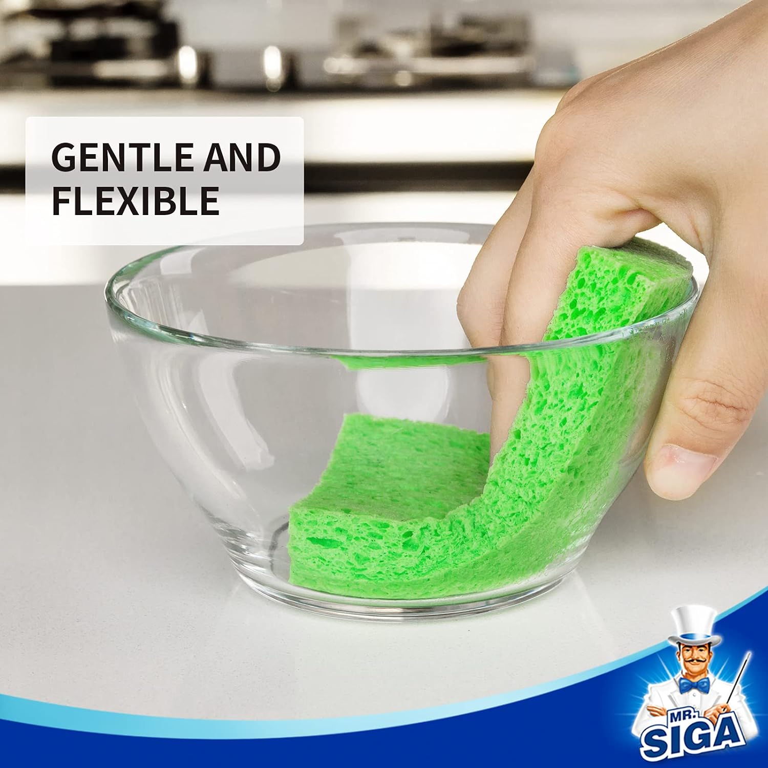 MR.SIGA Scrub Sponges, Non-Scratch Sponges for Dishes, Kitchen Sponge Dish Scrubber, 12 Pack