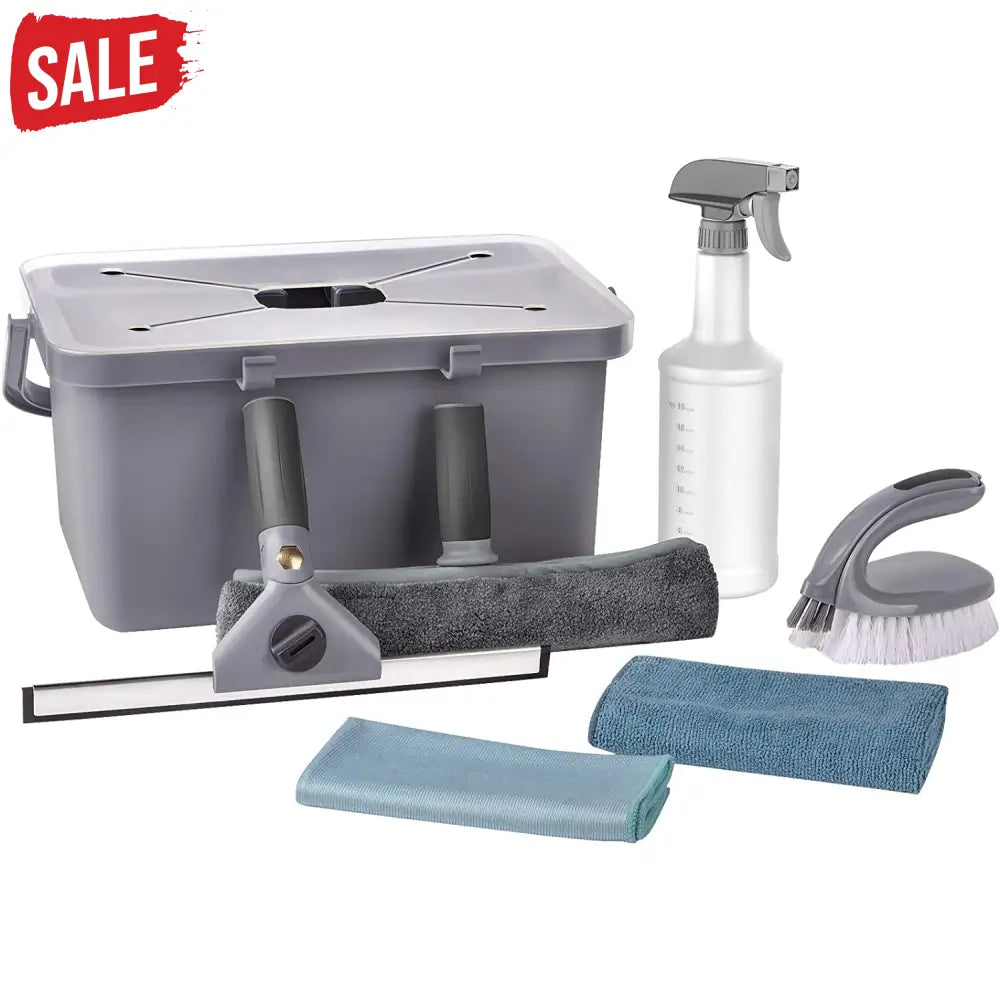 MR.SIGA Window Cleaning Kit with Storage Caddy, Professional Window Washing Equipment, Multi-Purpose Household Cleaning Supplies Kit
