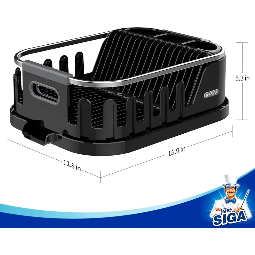 MR.SIGA Dish Drying Rack for Kitchen Counter Compact Dish Drainer with Drainboard Utensil Holder and Cup Rack Plastic