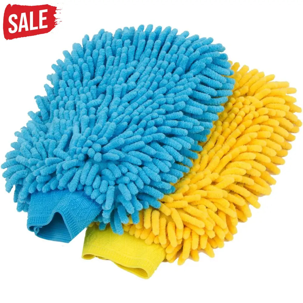 MR.SIGA Premium Microfiber Soft Chenille Car Wash Mitt, Pack of 2, Blue & Yellow