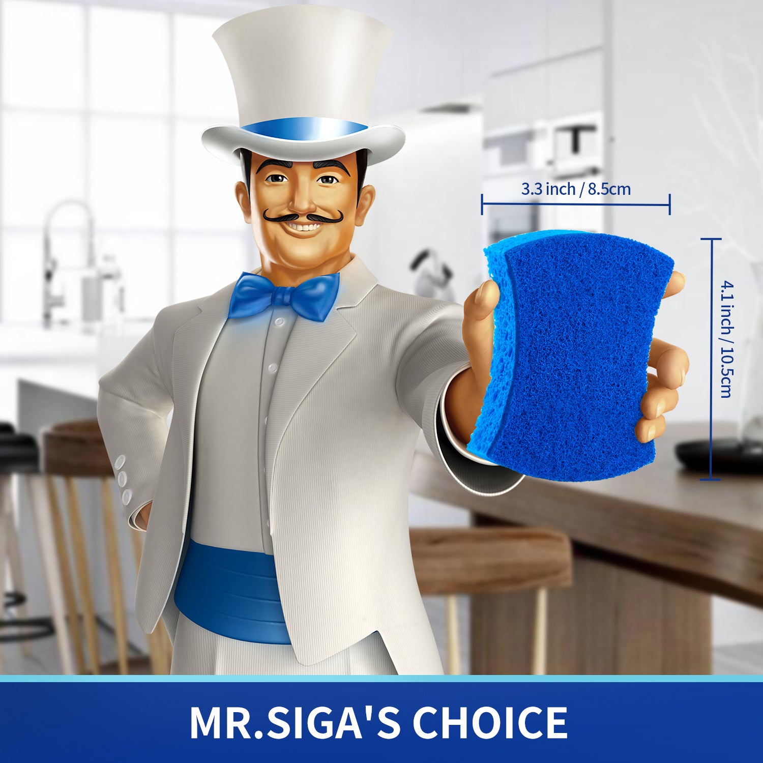 MR.Siga Non-Scratch Cellulose Scrub Sponge, Dual-Sided Dishwashing Sponge for Kitchen, 18 Pack