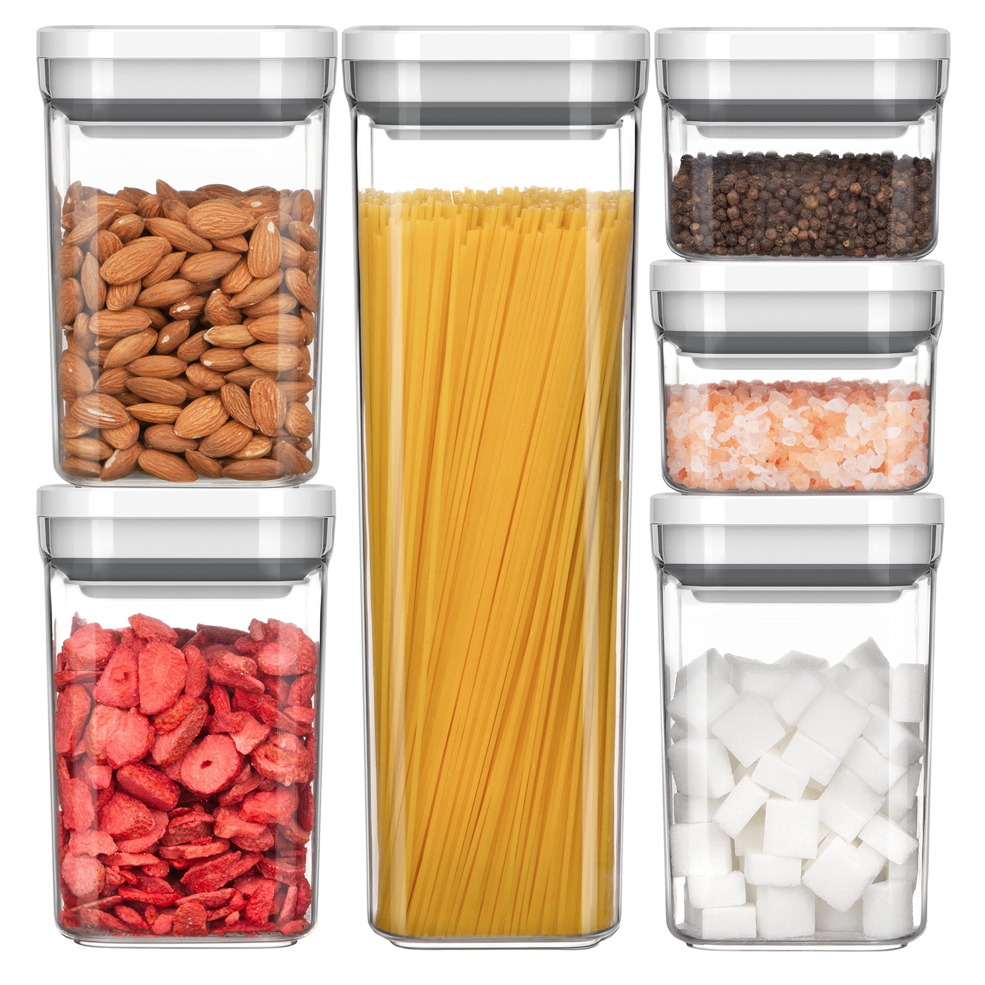 MR.SIGA 6 Piece Airtight Food Storage Container Set, BPA Free Kitchen Pantry Organization Canisters, One-handed Kitchen Storage Containers for Cereal, Spaghetti, Pasta, White
