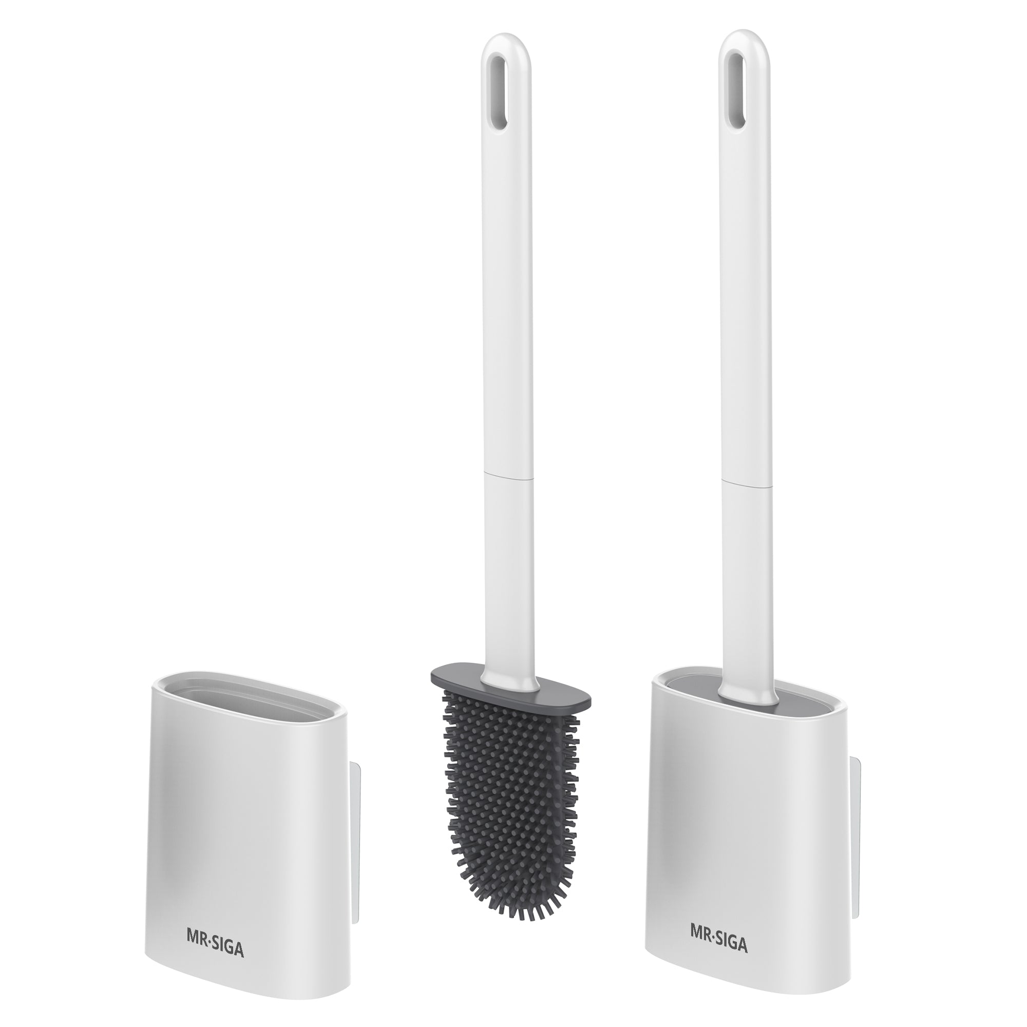 MR.SIGA Toilet Brush and Holder Set, Wall Mounted Toilet Bowl Brush, Compact Toilet Scrub Brush with Holder for Bathroom, White, 2 Pack