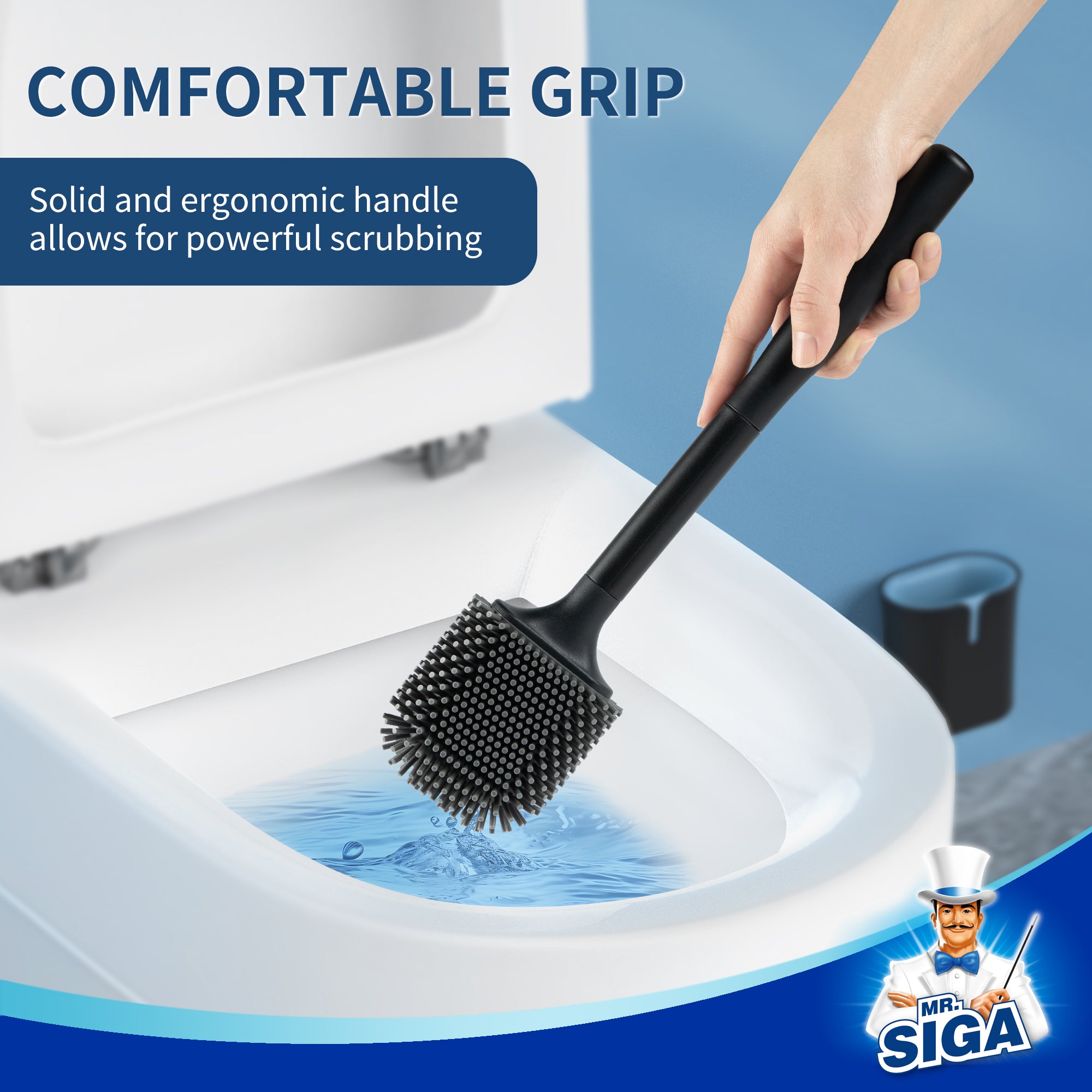 MR.SIGA Toilet Brush and Holder, Wall Mounted Toilet Brush for Bathroom Cleaning, Compact Toilet Brush with Holder Set, Black, 1 Pack