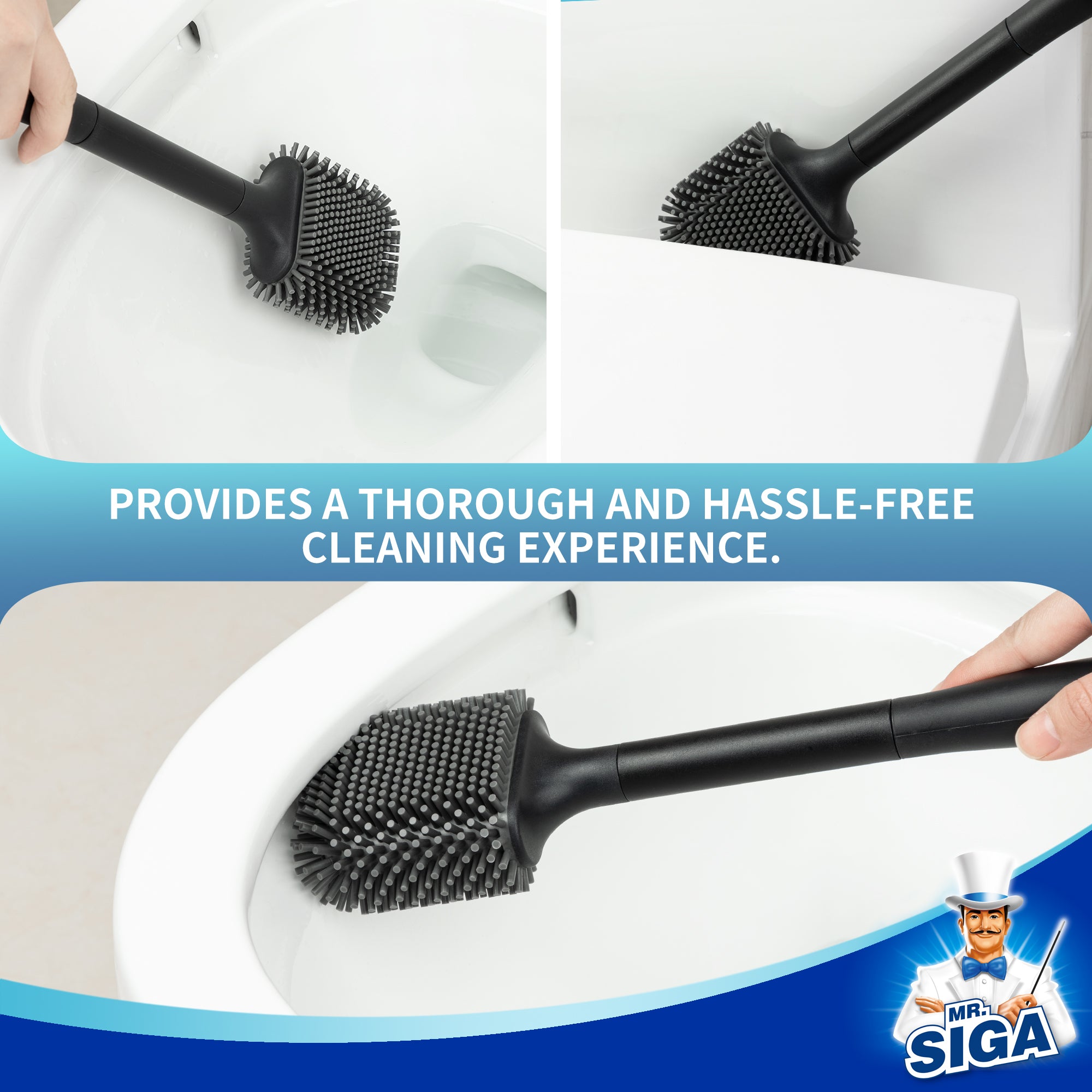 MR.SIGA Toilet Brush and Holder, Wall Mounted Toilet Brush for Bathroom Cleaning, Compact Toilet Brush with Holder Set, Black, 1 Pack