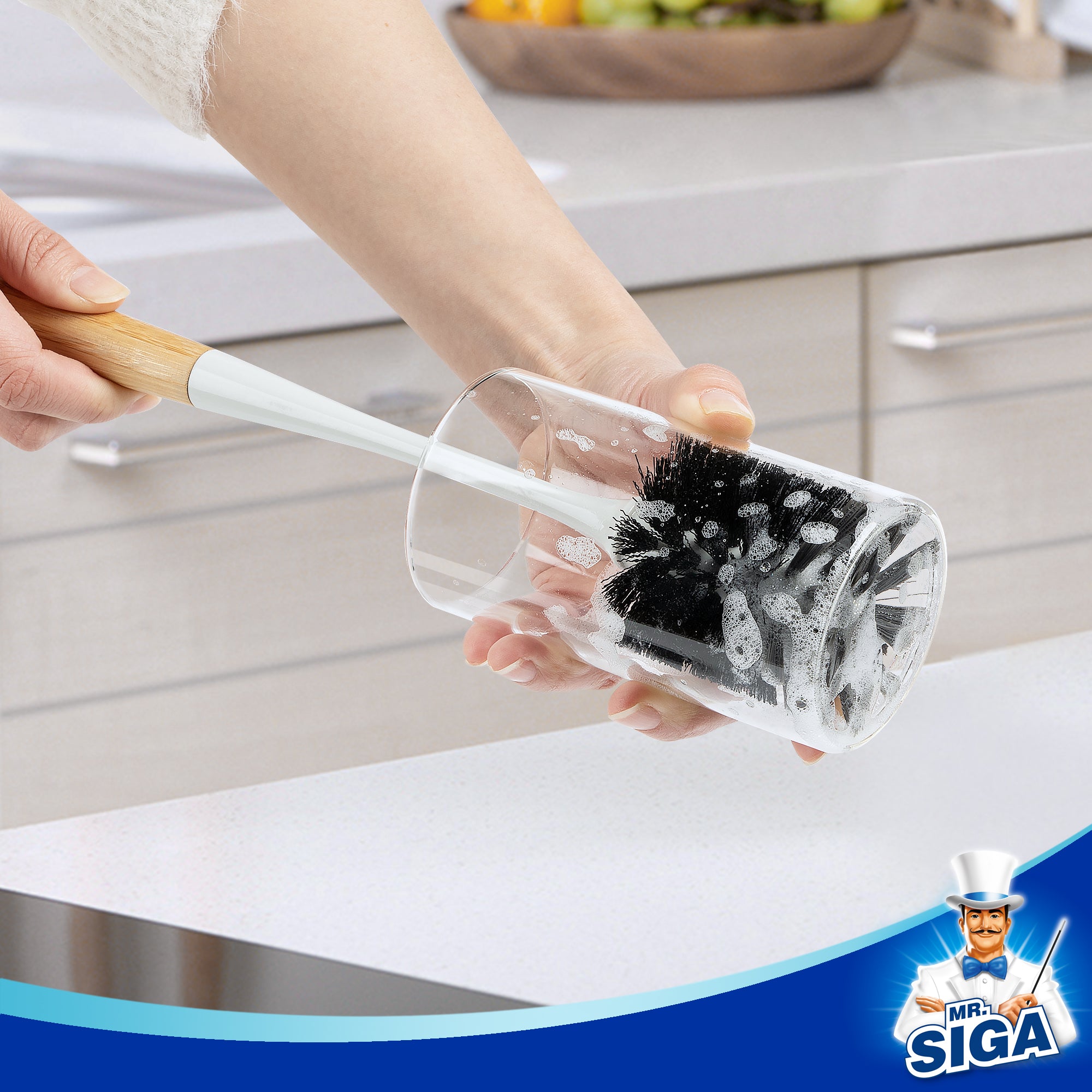 Mr.siga Bamboo Handle Cup Brush
