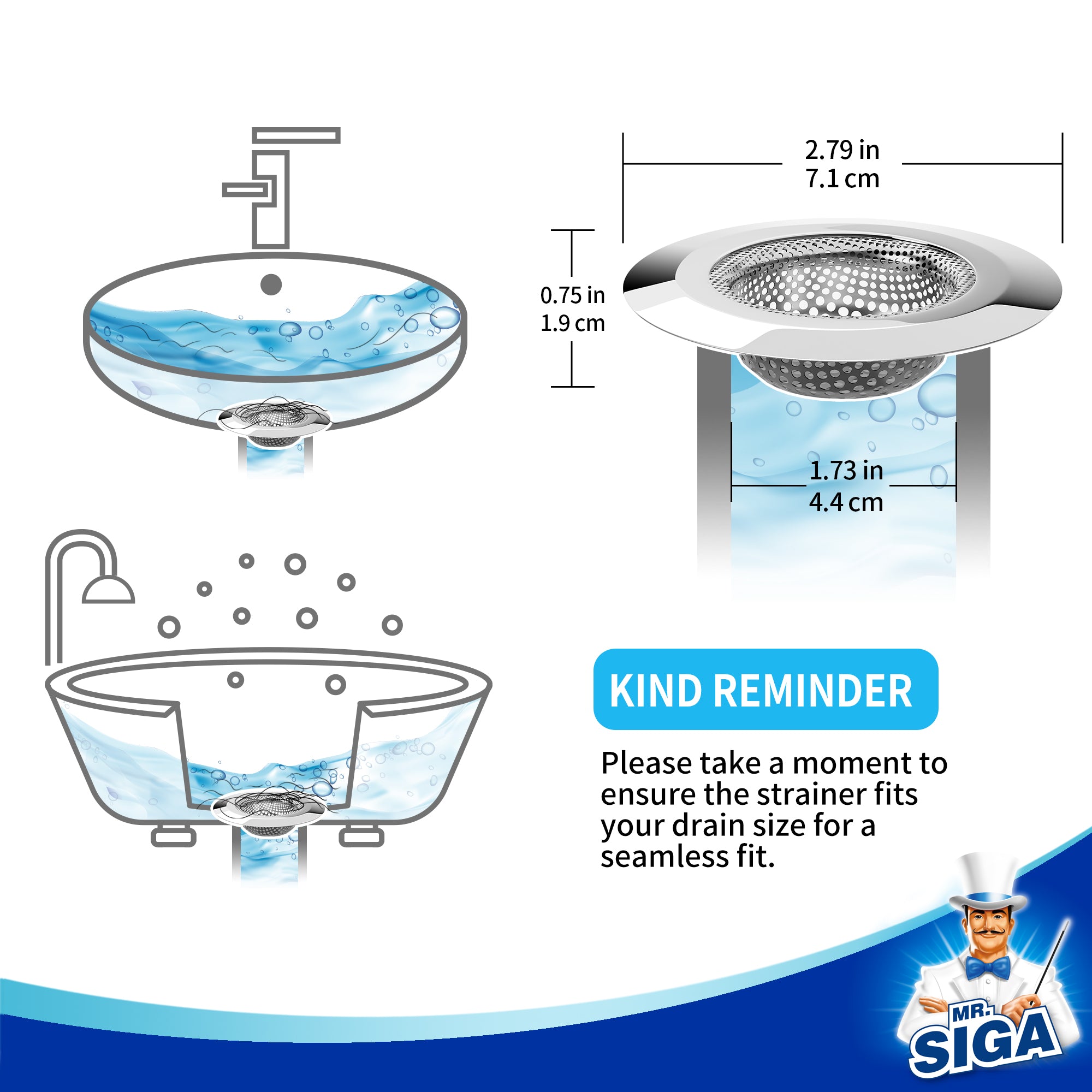 MR.SIGA Badewannen-Abflusssieb, Edelstahl, Haarfänger für Dusche und Badewanne, Abflusssieb für Badezimmerwaschbecken, 3er-Pack 