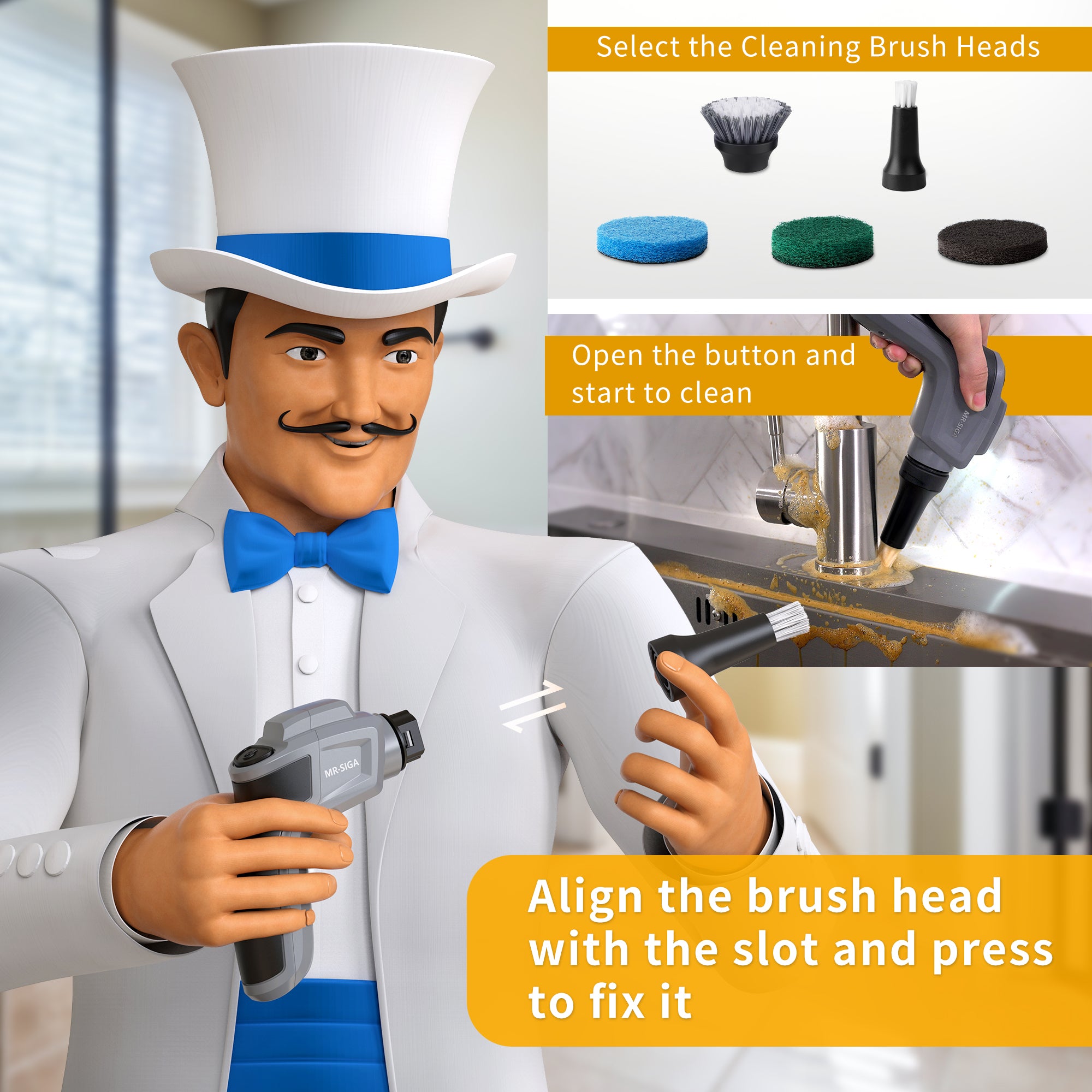 MR.SIGA Elektrischer Spin Scrubber, Detailbürsten-Nachfüllpackungen, 3er-Pack 