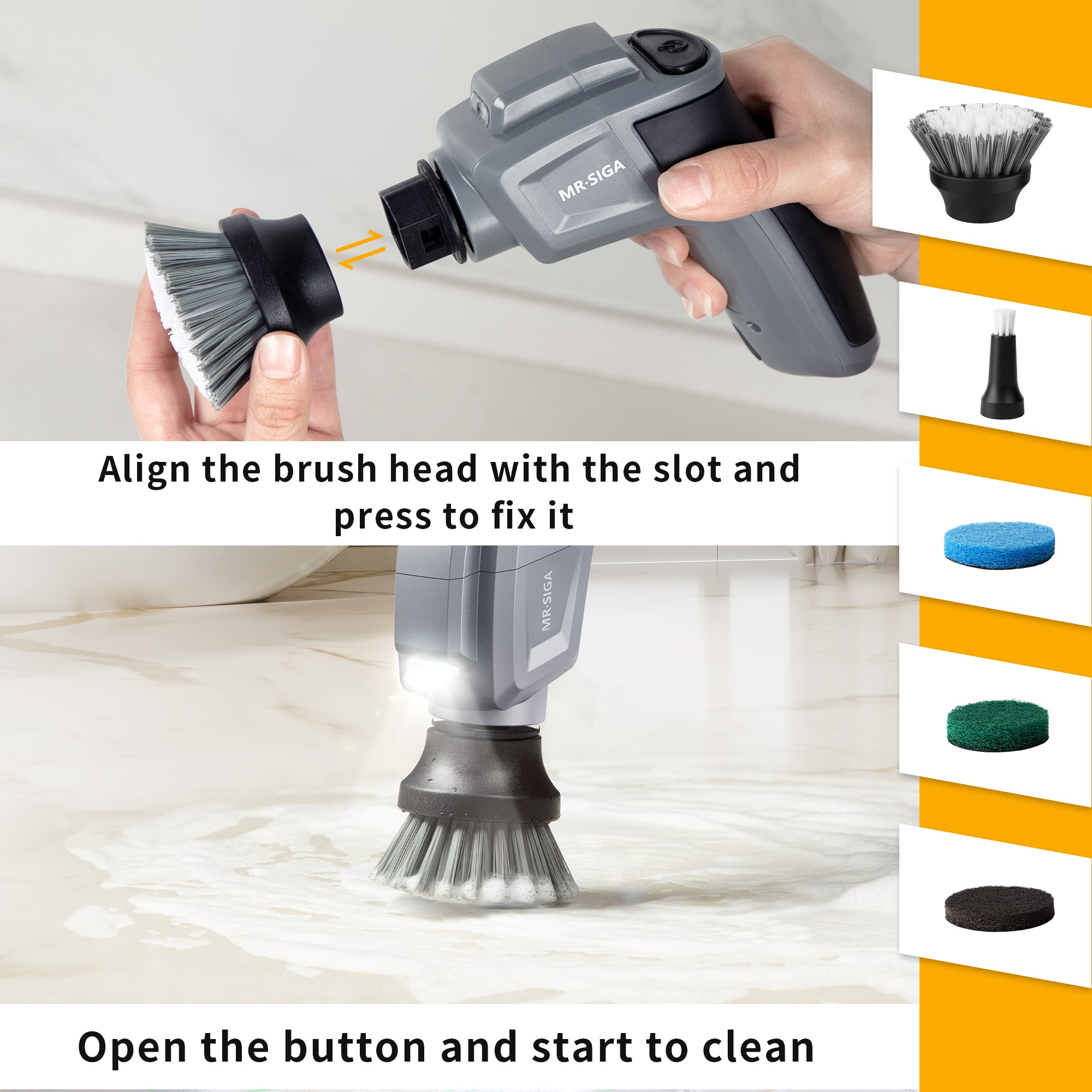 MR.SIGA Elektrischer Spin Scrubber, Flachbürsten-Nachfüllpackungen, 3er-Pack 