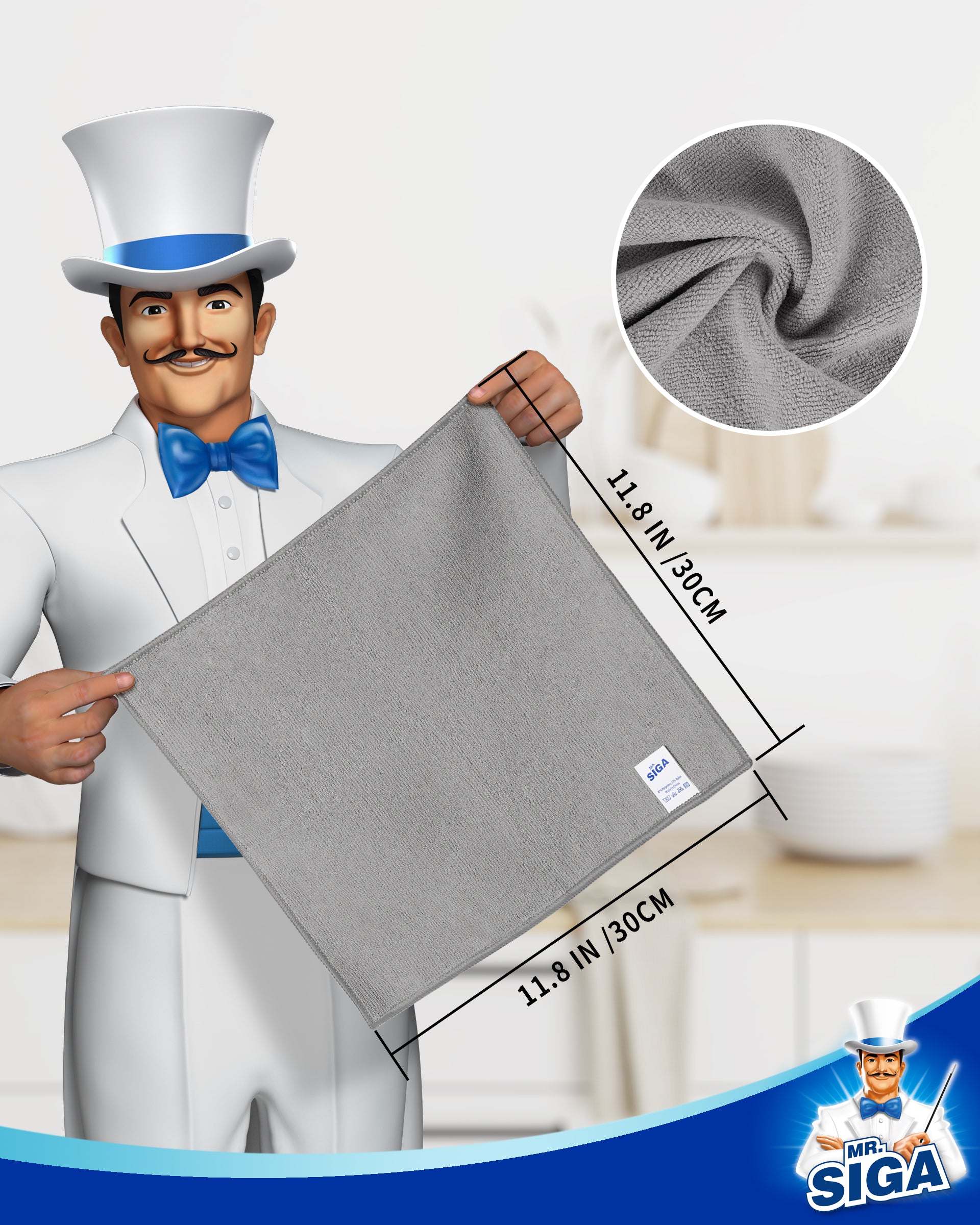 MR.SIGA Microfiber Cleaning Cloth, All-Purpose Microfiber Towels, Streak Free Cleaning Rags, Pack of 15, Grey, Size 30 x 30 cm(11.8 x 11.8 inch)
