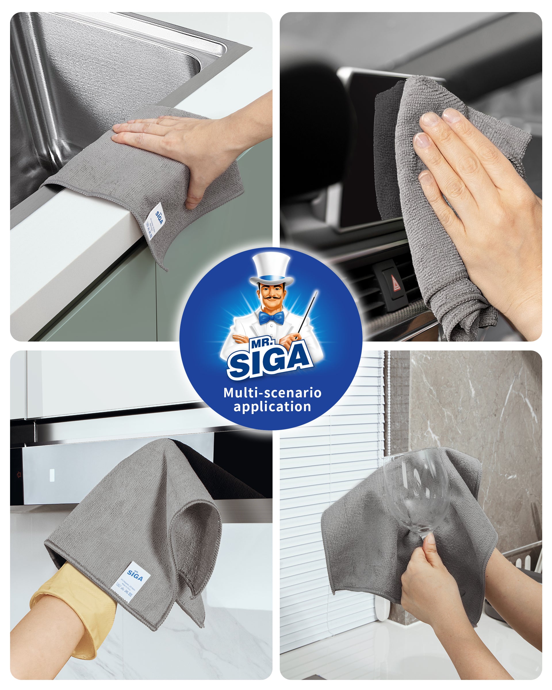 MR.SIGA Microfiber Cleaning Cloth, All-Purpose Microfiber Towels, Streak Free Cleaning Rags, Pack of 15, Grey, Size 30 x 30 cm(11.8 x 11.8 inch)