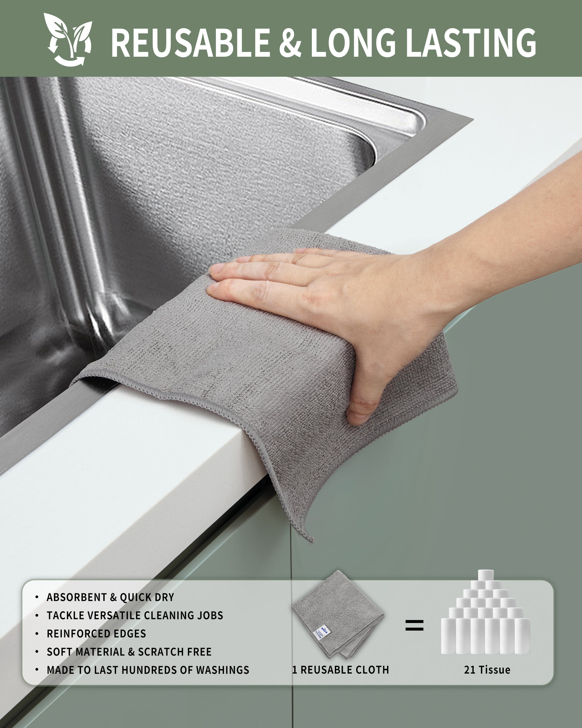MR.Siga Microfiber Cleaning Cloth, Streak Free Cleaning Rags,All-Purpose Cleaning Towels, 50 Pack, Size 11.8"x 11.8", Gray