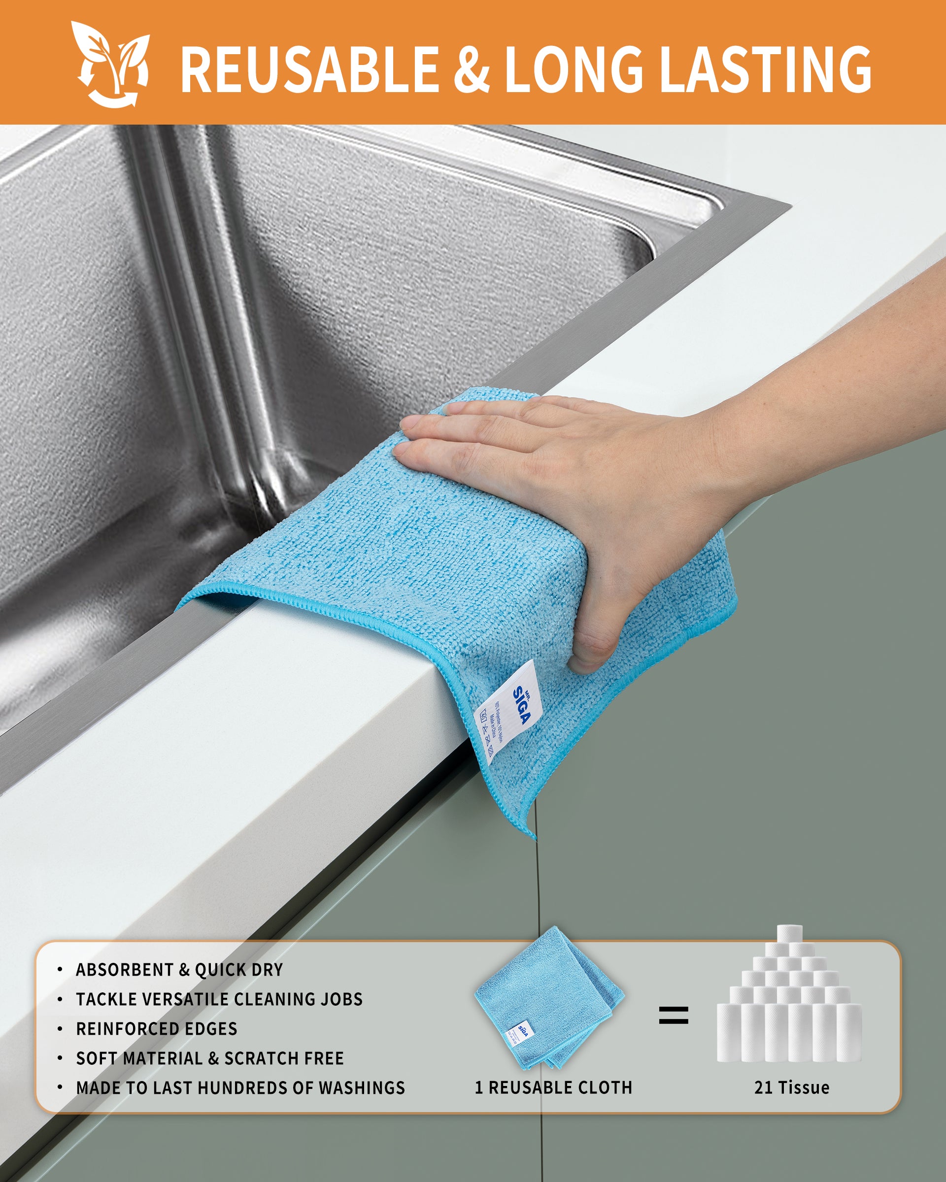 MR.SIGA Microfiber Cleaning Cloth, All-Purpose Microfiber Towels, Streak Free Cleaning Rags, Pack of 15, Sky Blue, Size 30 x 30 cm(11.8 x 11.8 inch)