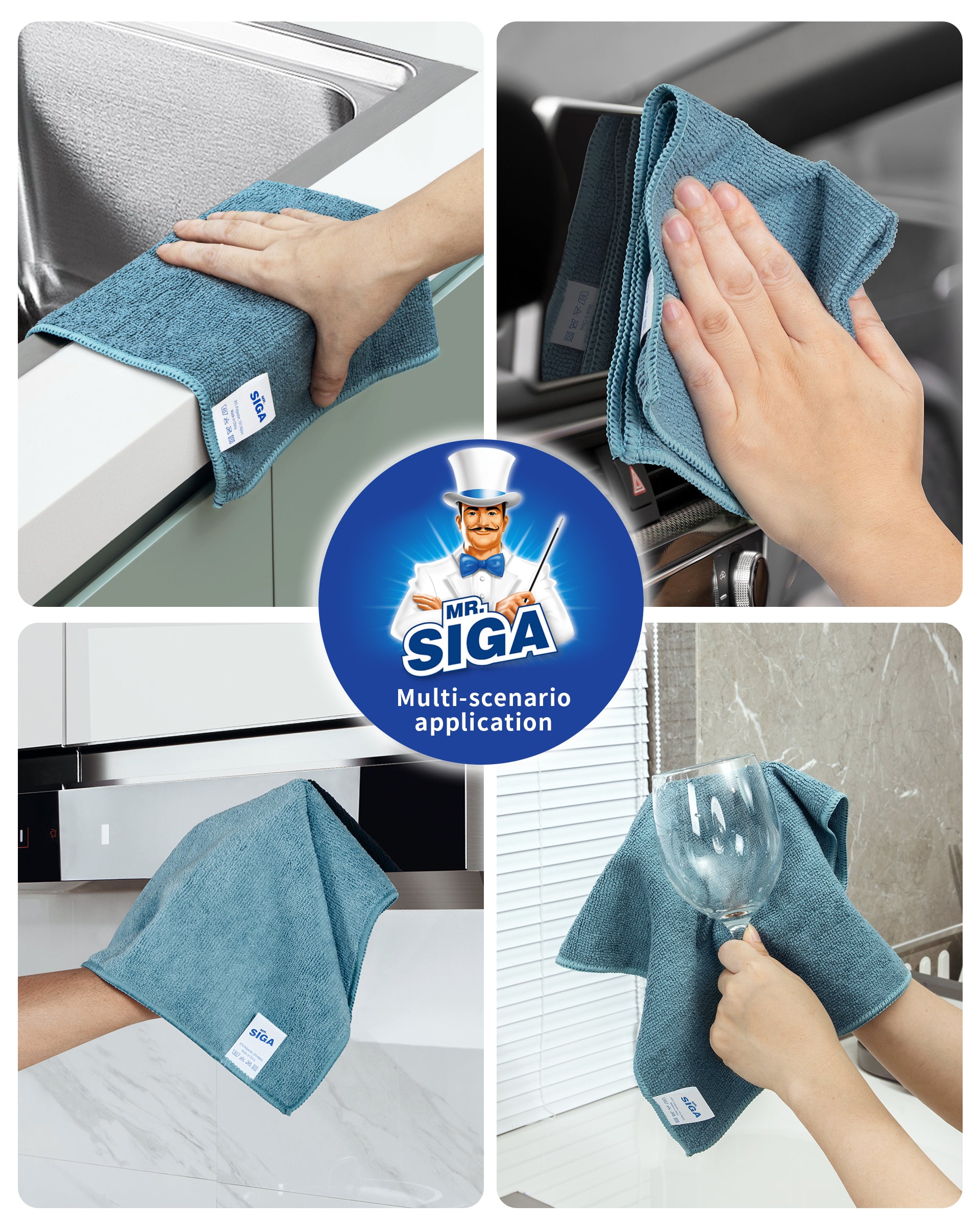 MR.SIGA Microfiber Cleaning Cloth, All-Purpose Microfiber Towels, Streak Free Cleaning Rags, Pack of 15, Light Teal, Size 30 x 30 cm(11.8 x 11.8 inch)