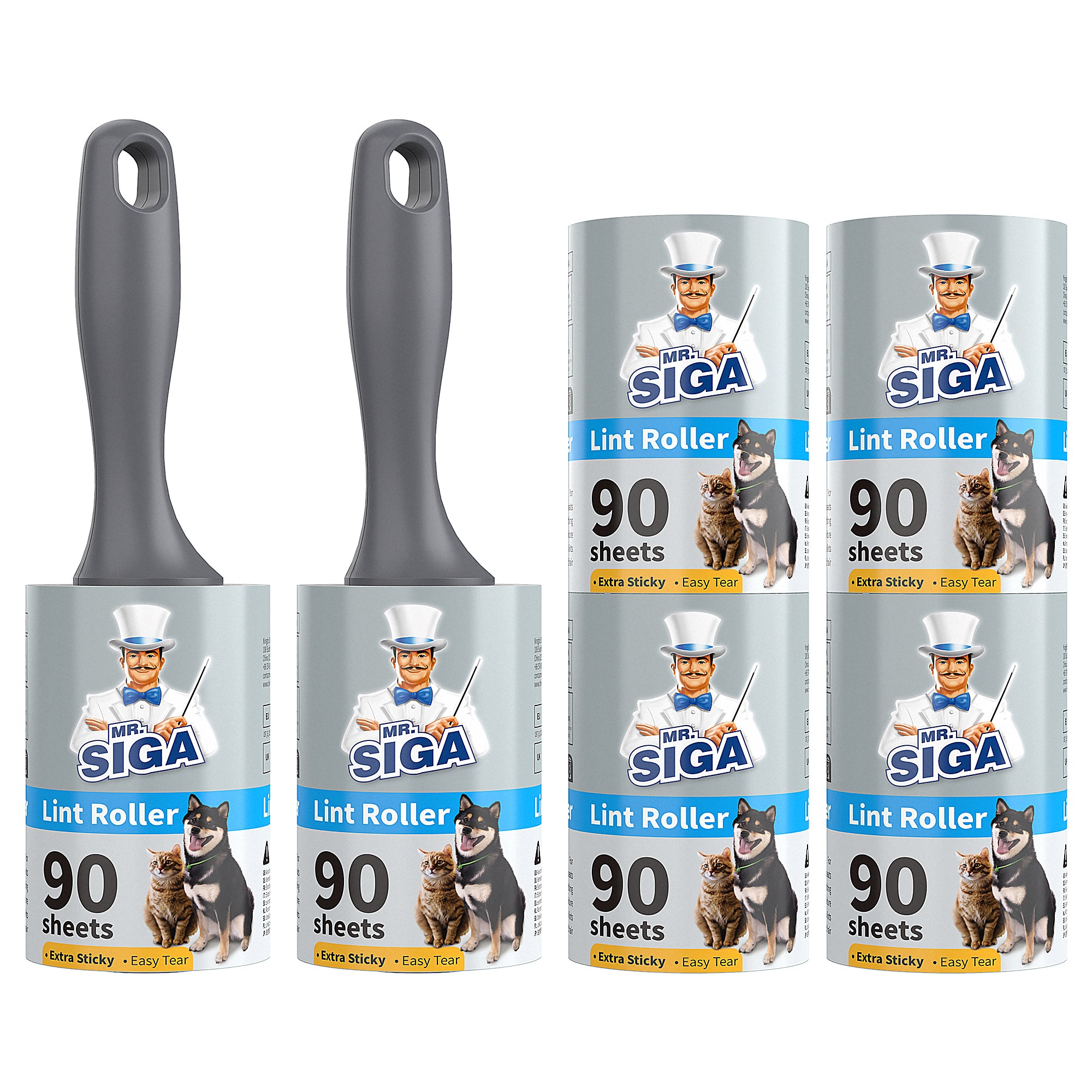 MR.SIGA Lint Rollers for Pet Hair Extra Sticky, 540 Sheets, Lint Remover for Clothing, Furniture, Pet Hair Remover with Easy Tear Sheets