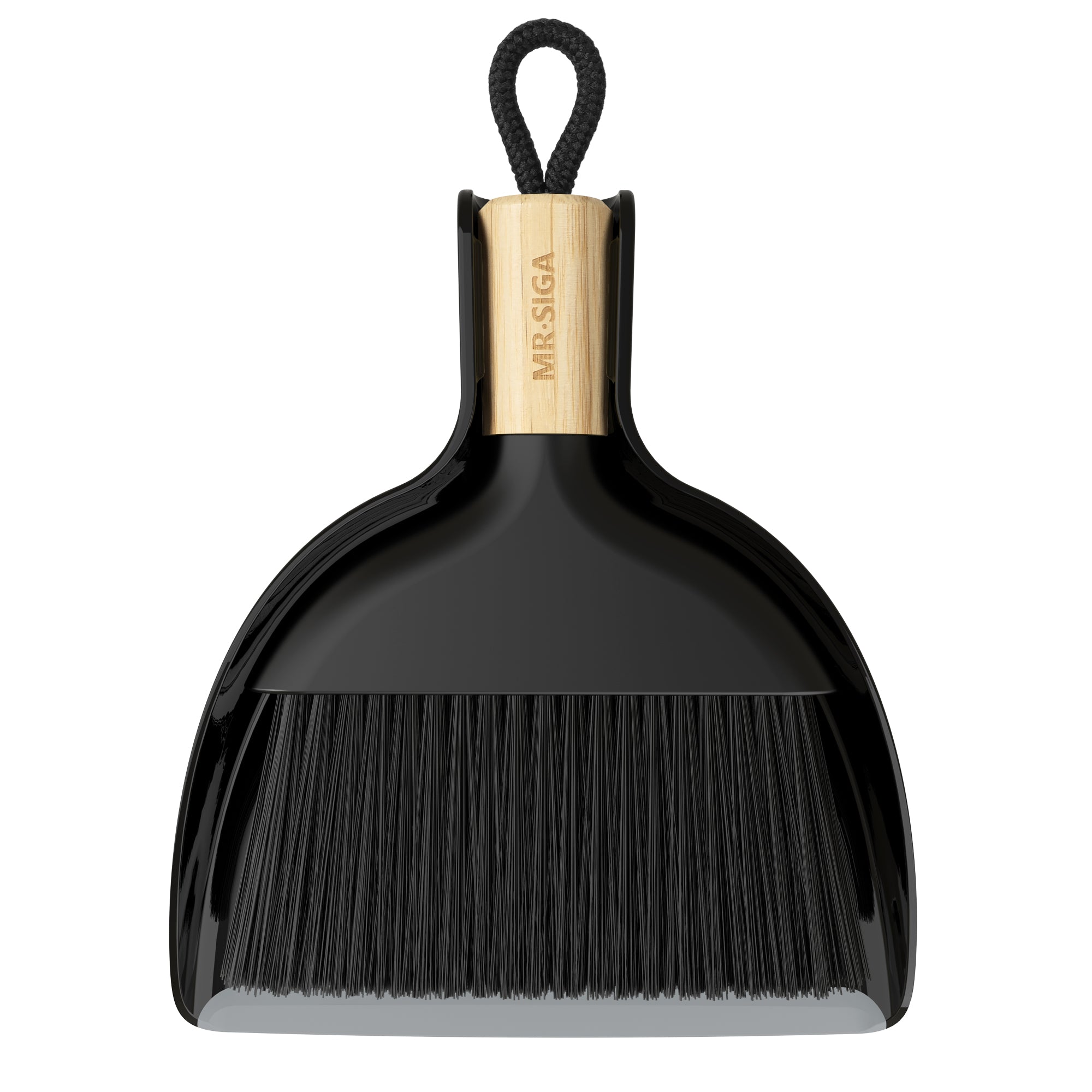MR.SIGA Mini Dustpan and Brush Set, Portable Cleaning Brush and Dustpan Combo with Bamboo Handle, Black, 1 Set
