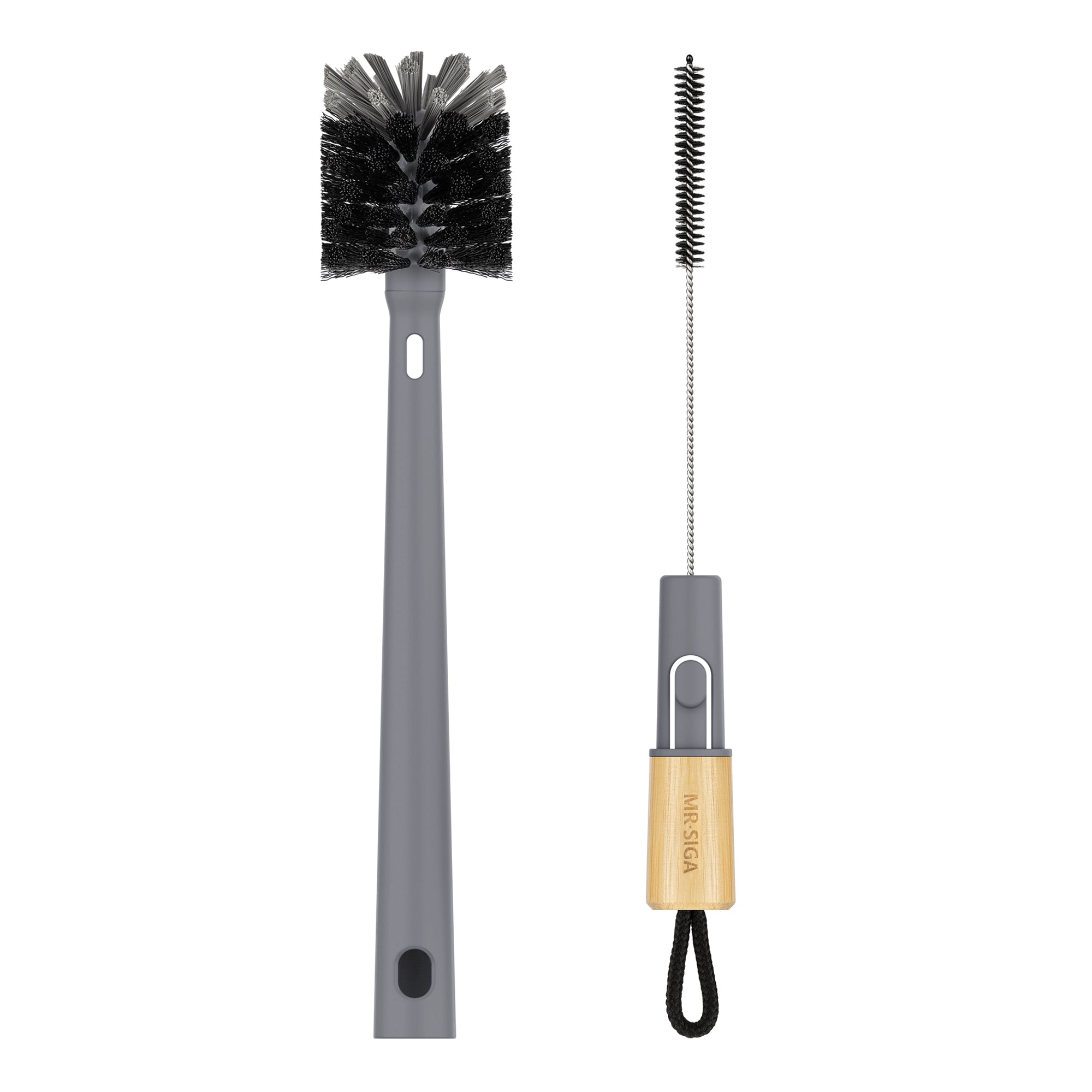 MR.SIGA Water Bottle Brush and Straw Cleaner Brush, Long Handle Bottle Cleaner Brush, 2 in 1 Bottle Cleaning Brush for Sports Bottles, Baby Bottles, Mugs, Straws, Gray