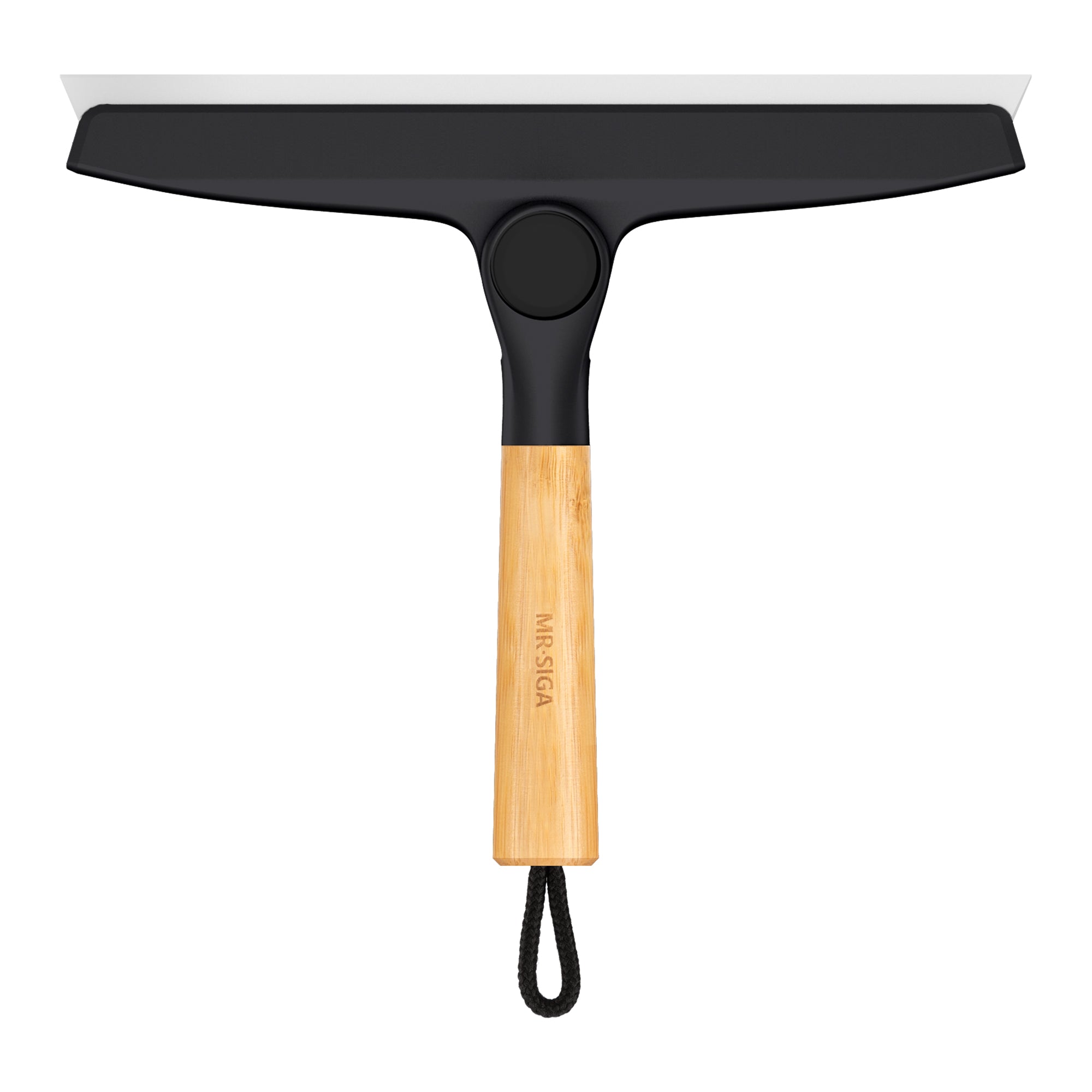 MR.SIGA All Purpose Silicone Squeegee for Shower Door, Mirror, Glass, Streak Free Shower Squeegee, Pivoting Bamboo Handle, Includes 1 Suction Hook, 10 inch Wide, Black, 1 Pack